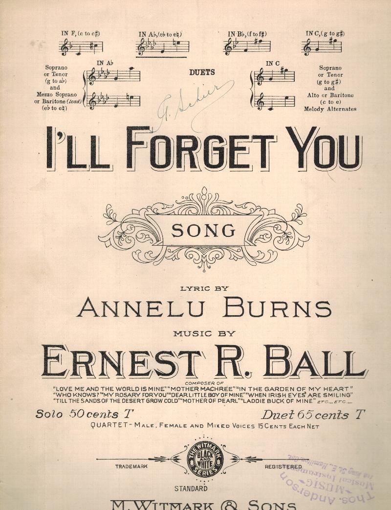 Image for I'll Forget You Song - Vintage Sheet Music