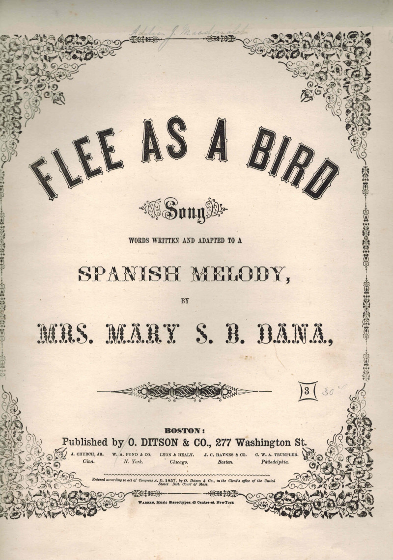 Image for Flee as a Bird Song ( Adapted to a Spanish Melody ) - Vintage Piano Sheet Music
