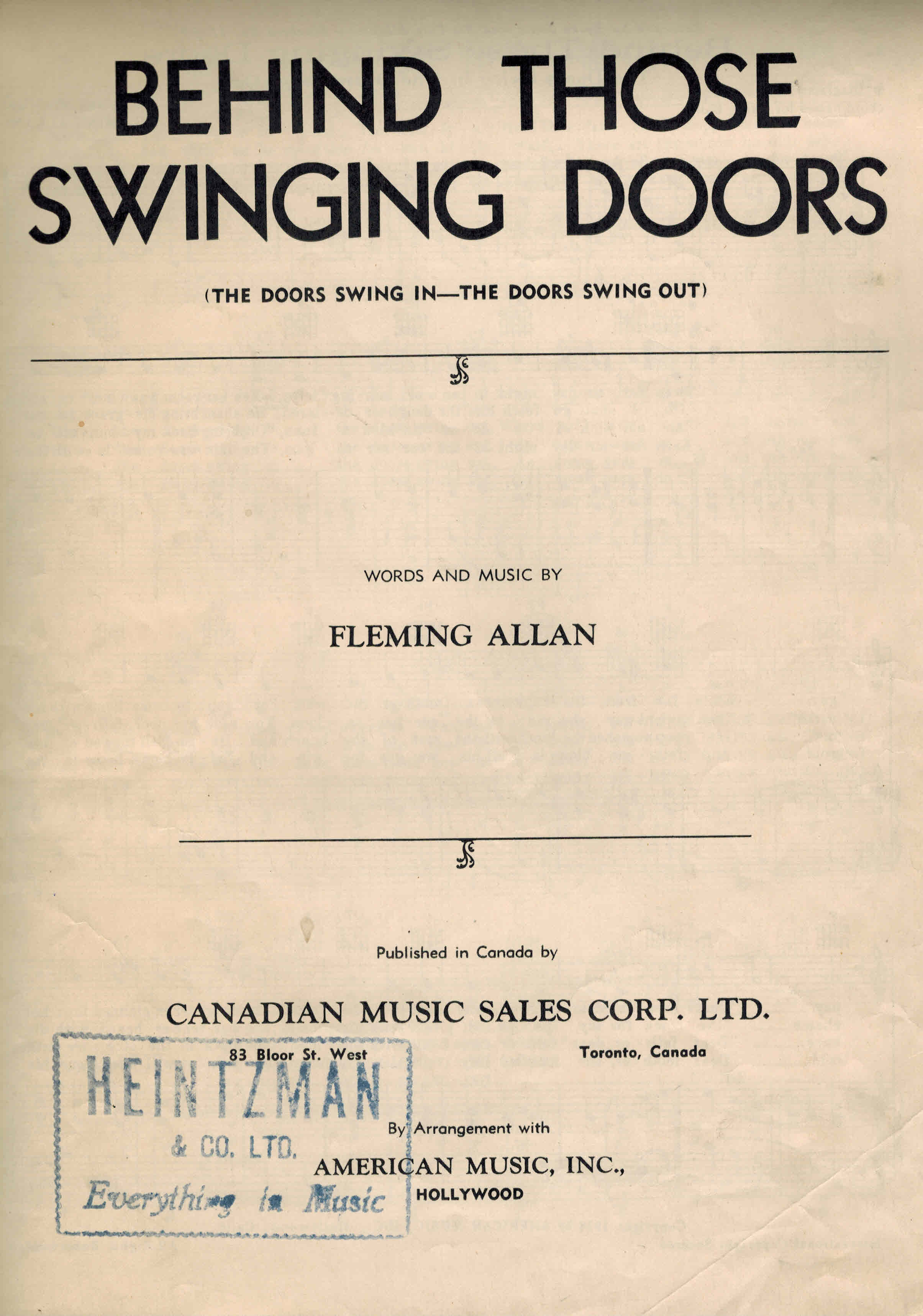 Image for Behind Those Swinging Doors ( The Doors Swing in - the Doors Swing Out ) Vintage Sheet Music