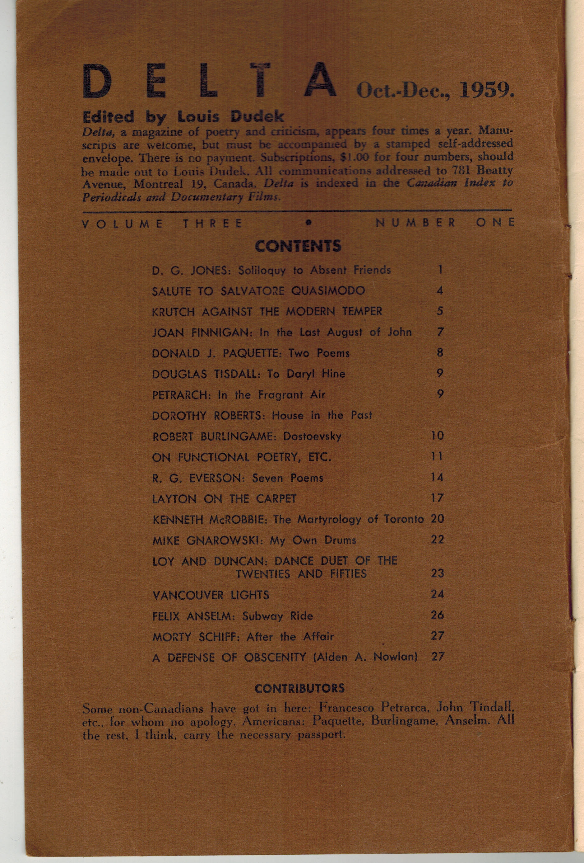 Delta October December 1959 - Volume 3 No. 1