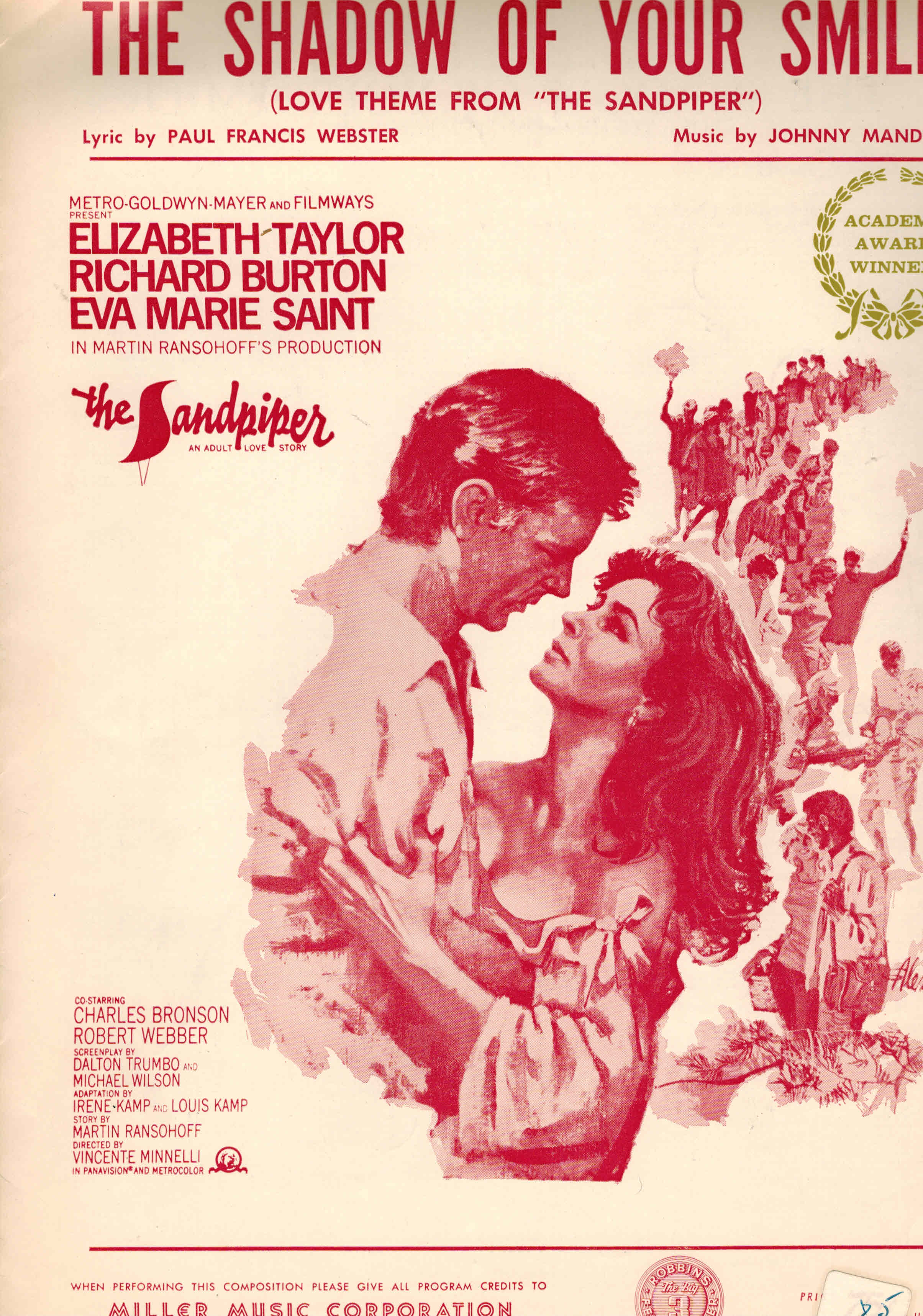 Image for Shadow of Your Smile ( Love Theme from the Sandpiper ) Sheet Music Elizabeth Taylor Richard Burton Cover