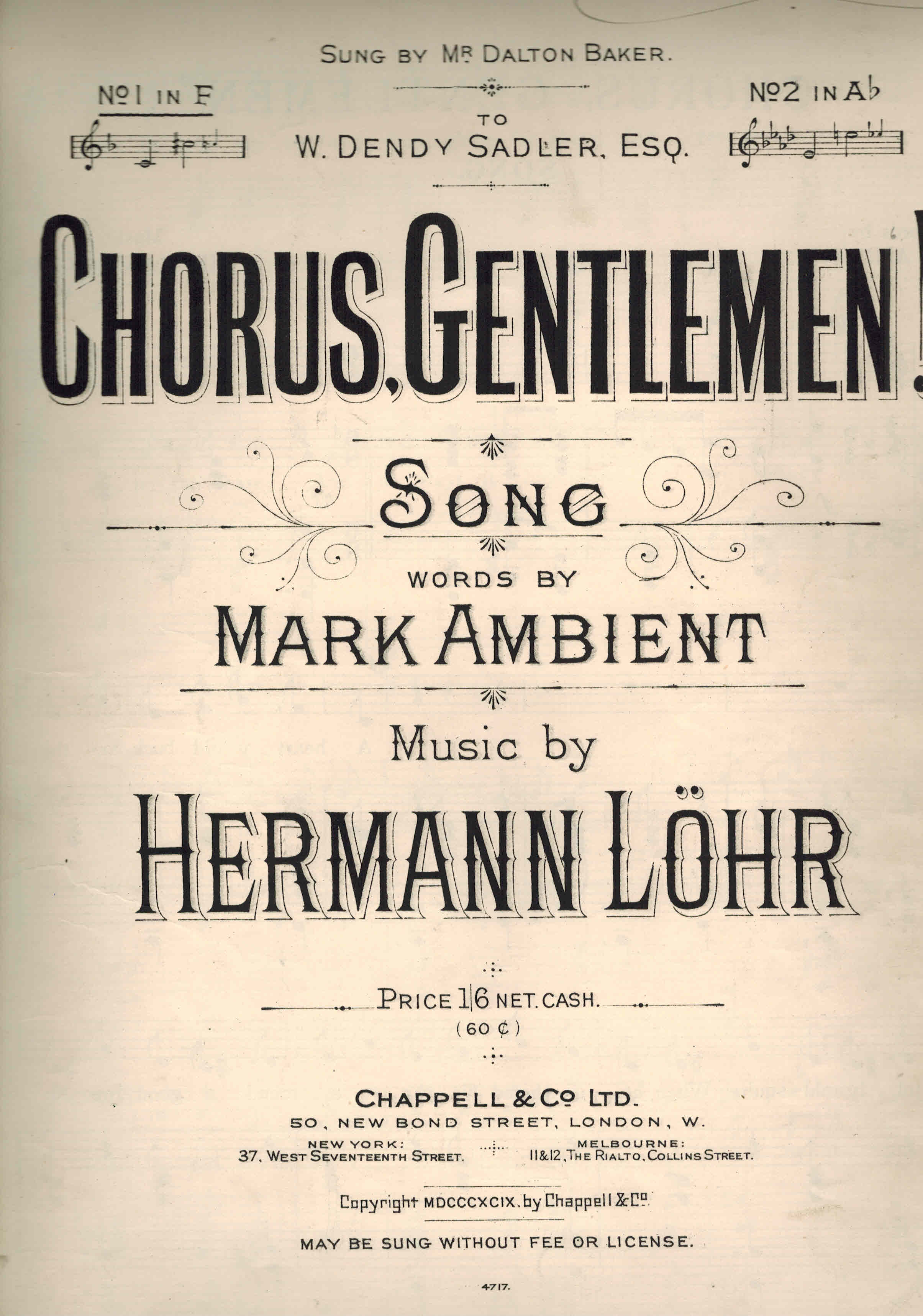 Image for Chorus Gentlemen ! Vintage Sheet Music as Sung By Mr Dalton Baker