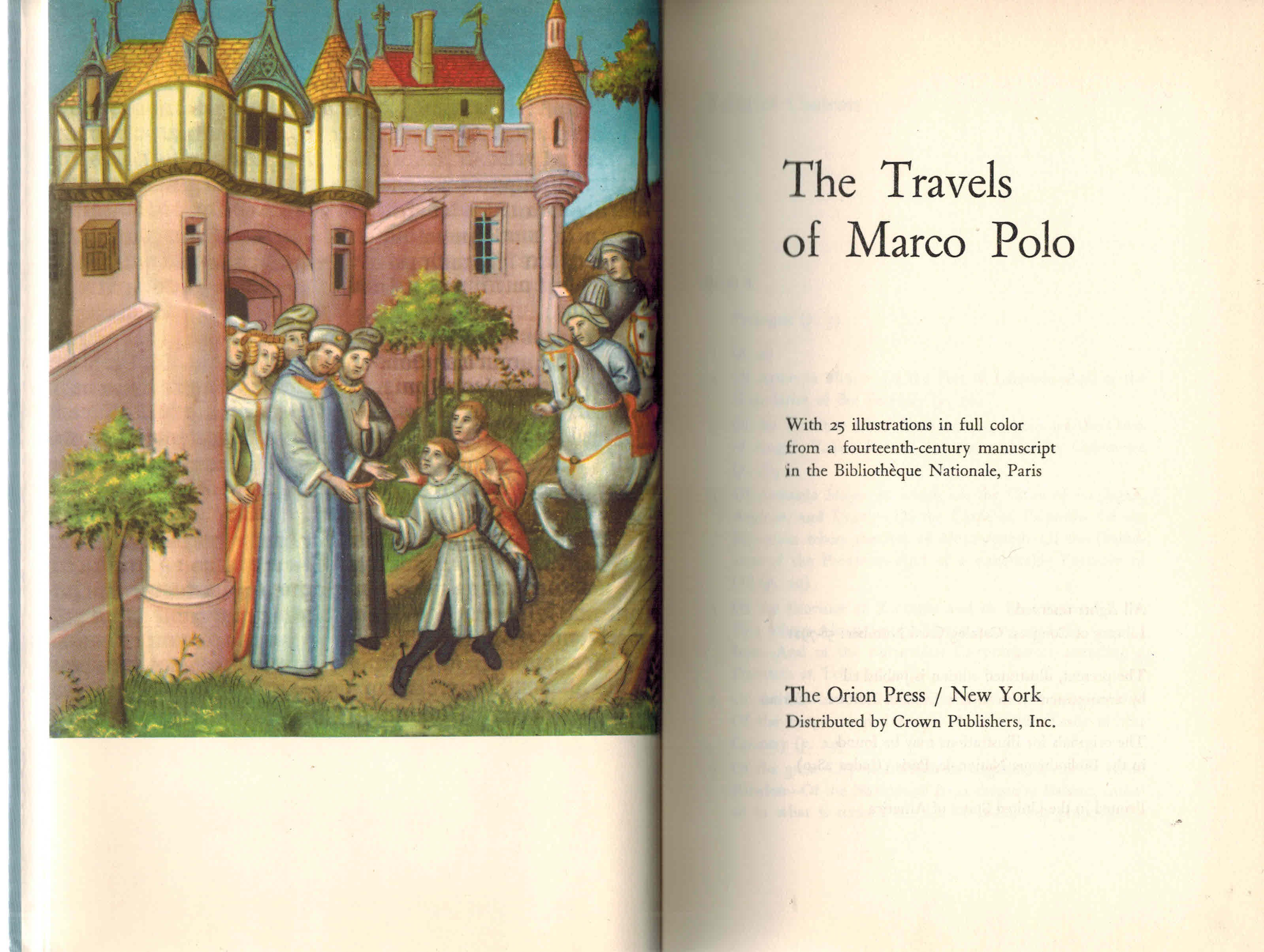 Image for The Travels of Marco Polo with 25 Illustrations in Full Color from a 14th Century Manuscript in the Bibliotheque Nationale Paris