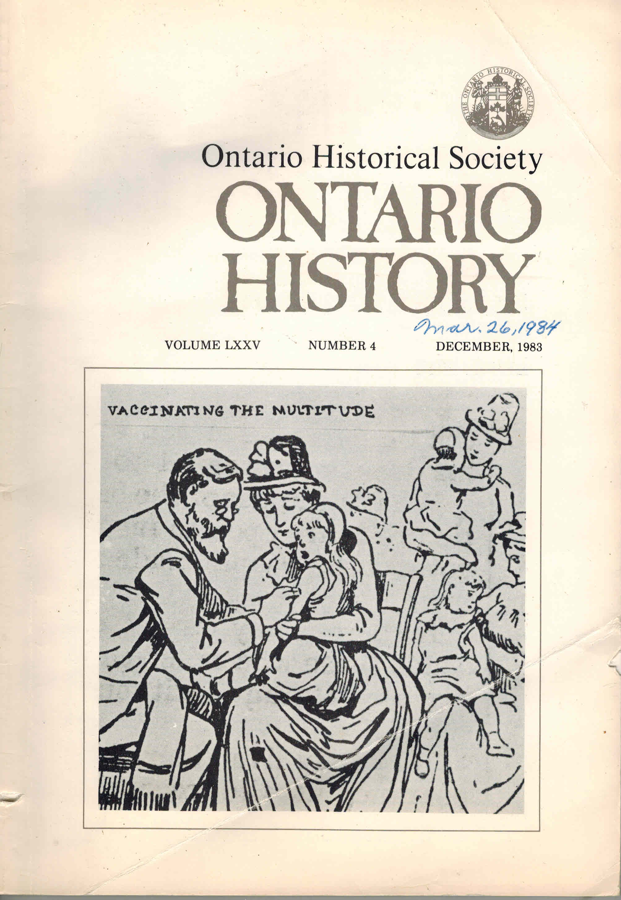 Image for Ontario History the Quarterly Journal of the Ontario Historical Society  Vol LXXV No 4 December 1983