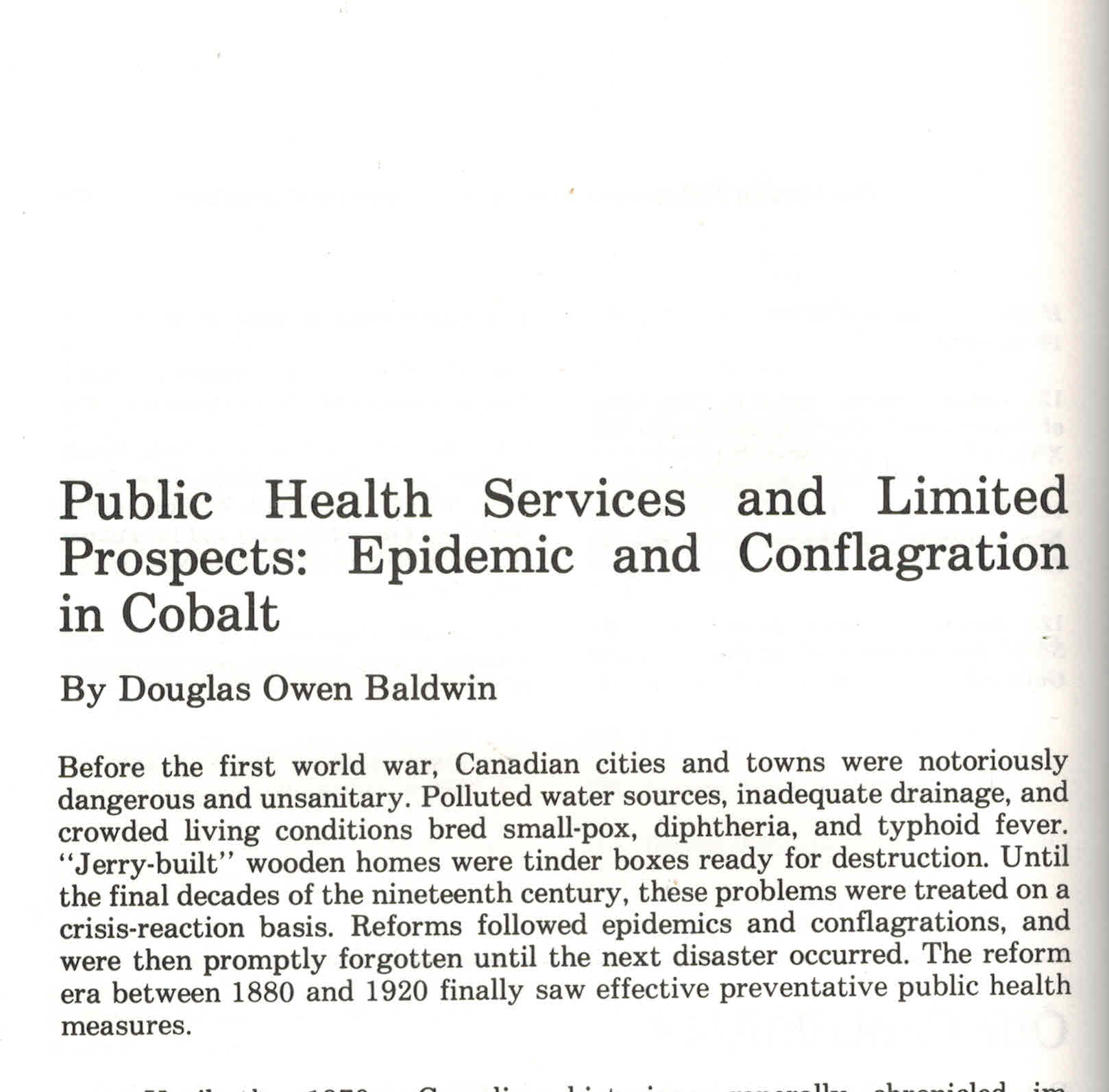 Image for Public Health Services and Limited Prospects : Epidemic and Conflagration in Cobalt