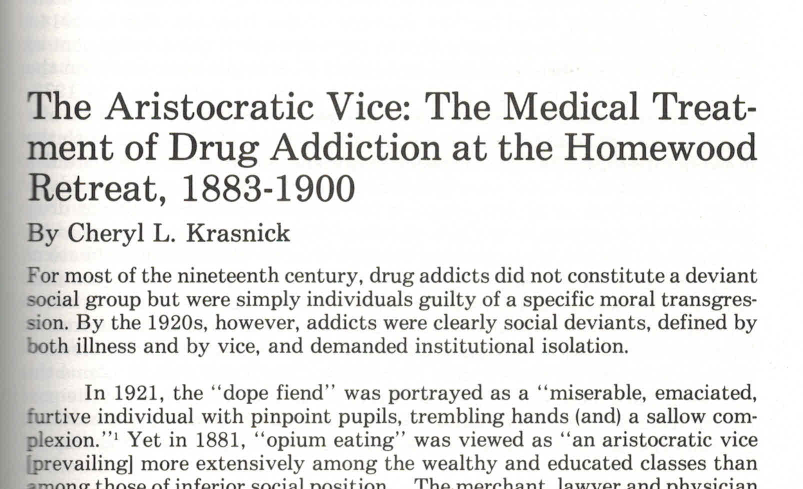 Image for Aristocratic Vice : The Medical Treatment of Drug Addiction at the Homewood Retreat 1883-1900