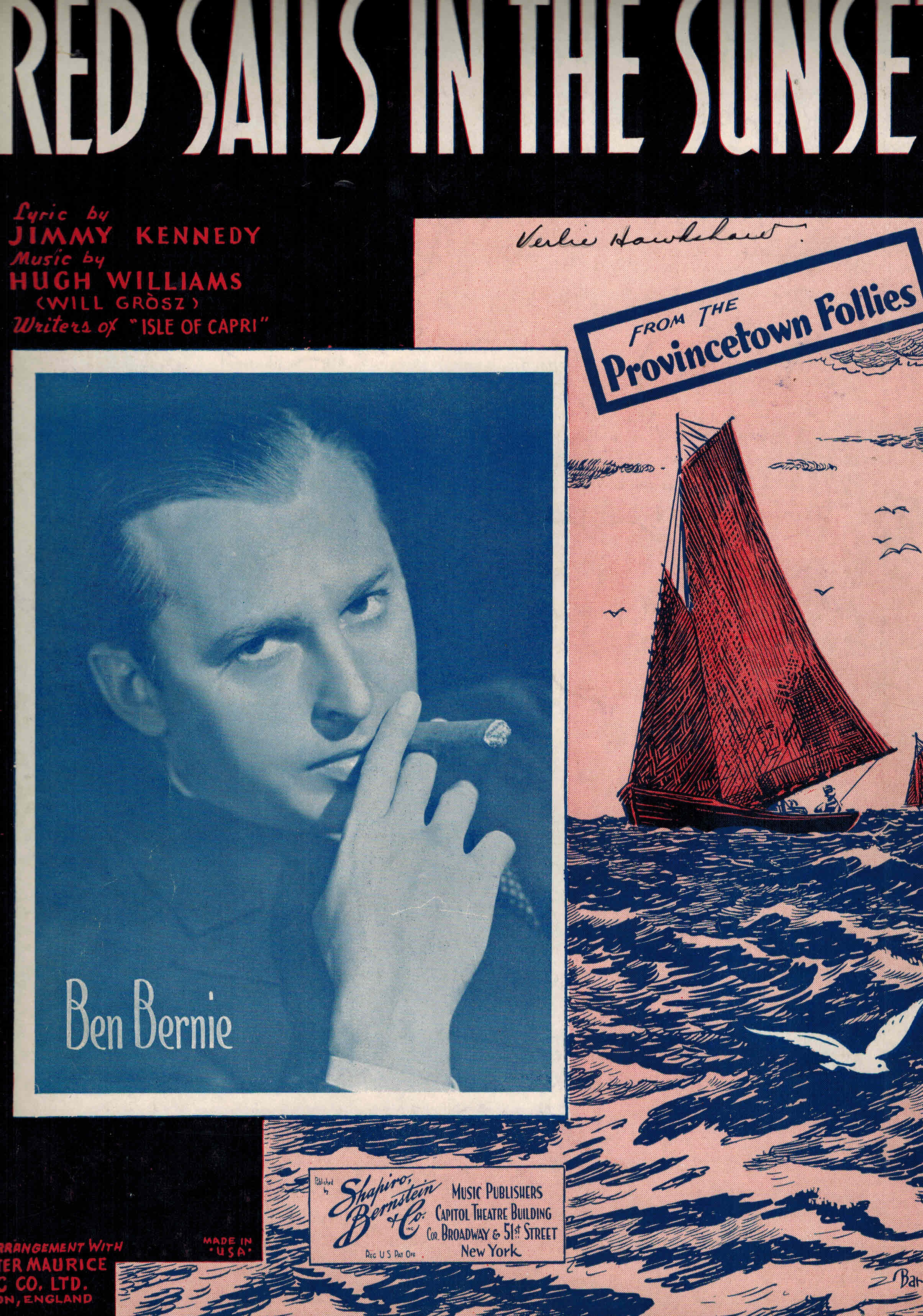 Image for Red Sails in the Sunset - Ben Bernie Cover - Vintage Sheet Music
