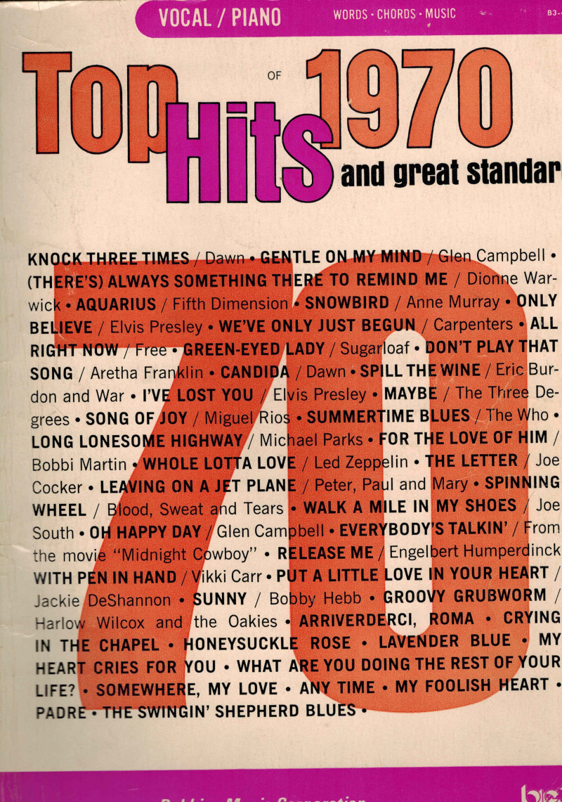 Image for Top Hits of 1970 and Great Standards - Vocal Piano - Words Chords Music