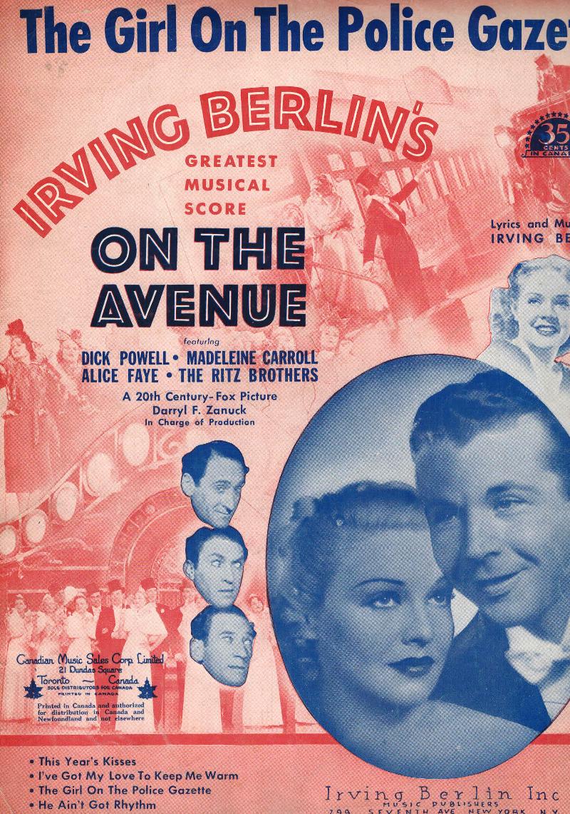 Image for The Girl on the Police Gazette - Sheet Music Dick Powell  - Alice Faye - madeleine Carroll - Ritz brothers Cover