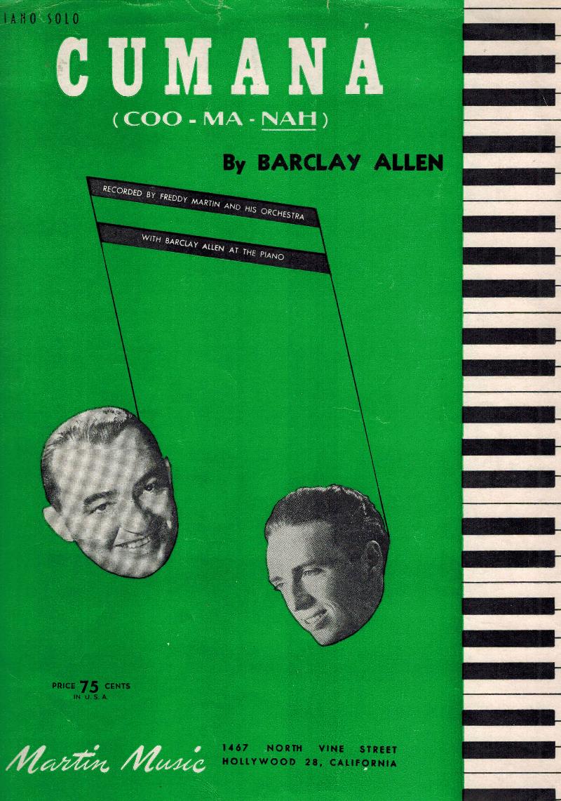 Image for Cumana ( Coo Ma Nah ) Piano Solo - Barclay Allen and Freddy Martin Cover