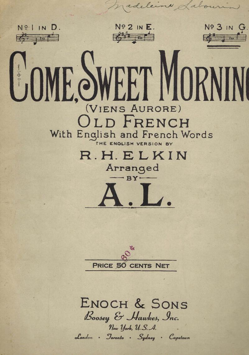 Image for Come Sweet Morning ( Viens Aurore ) - Vintage Sheet Music