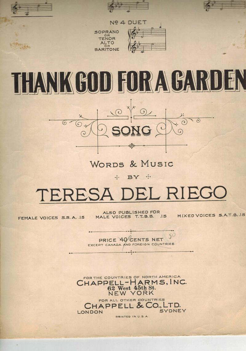 Image for Thank God for a Garden Song - Vintage Sheet Music