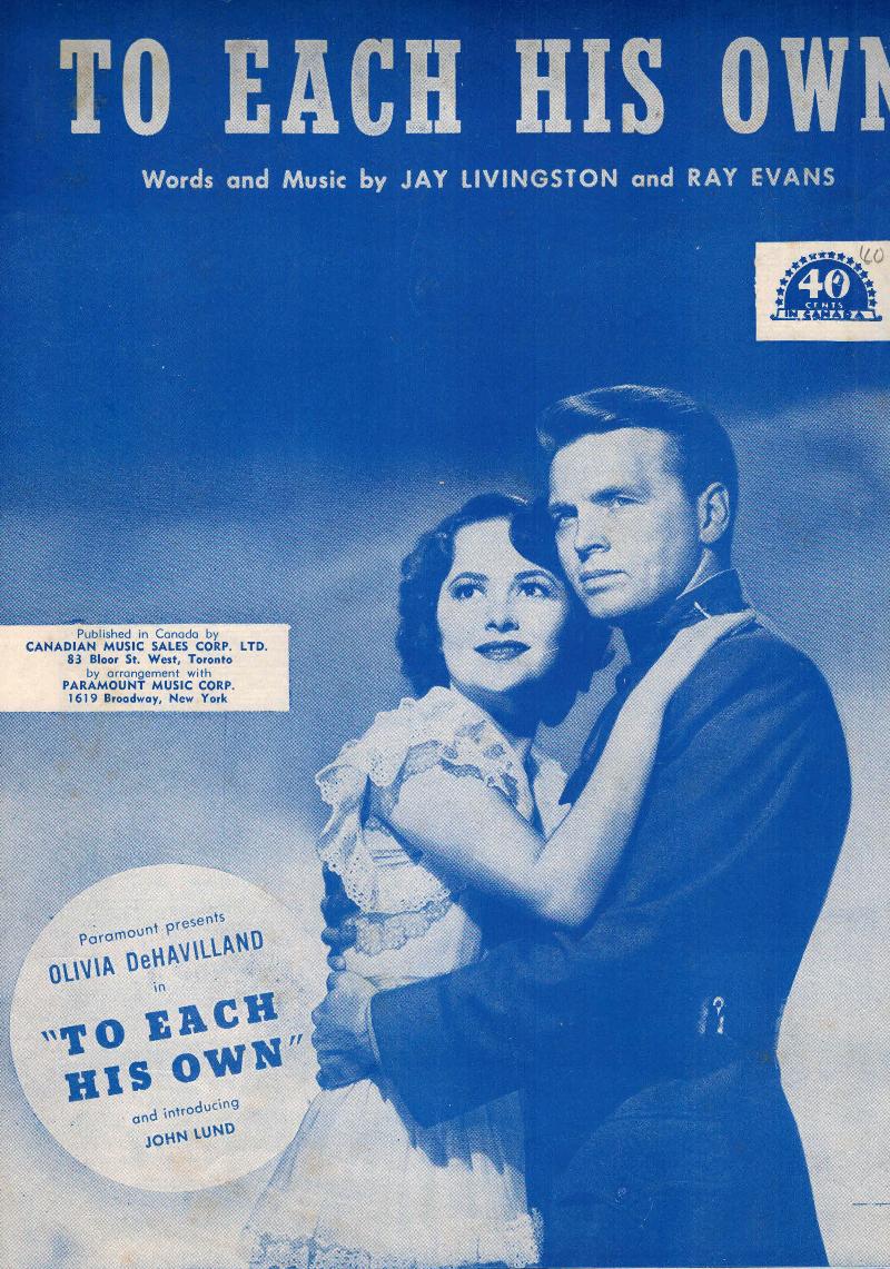 Image for To Each His Own - Vintage Sheet Music - Olivia Dehavilland and John Lund Cover
