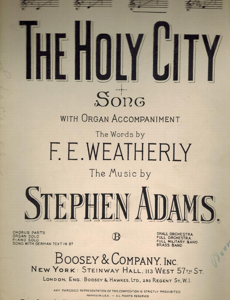 Image for The Holy City Song with Organ Accompaniment - No. 3 in C - Vintage Sheet Music