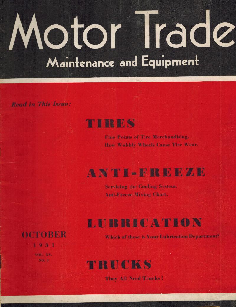 Image for Motor Trade Maintenance and Equipment Magazine October 1931 - Volume XV No. 3