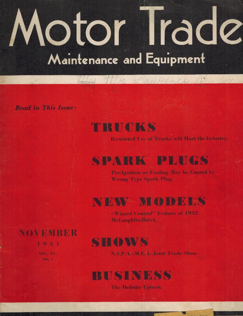 Image for Motor Trade Maintenance and Equipment Magazine November 1931 - Volume XV No. 4