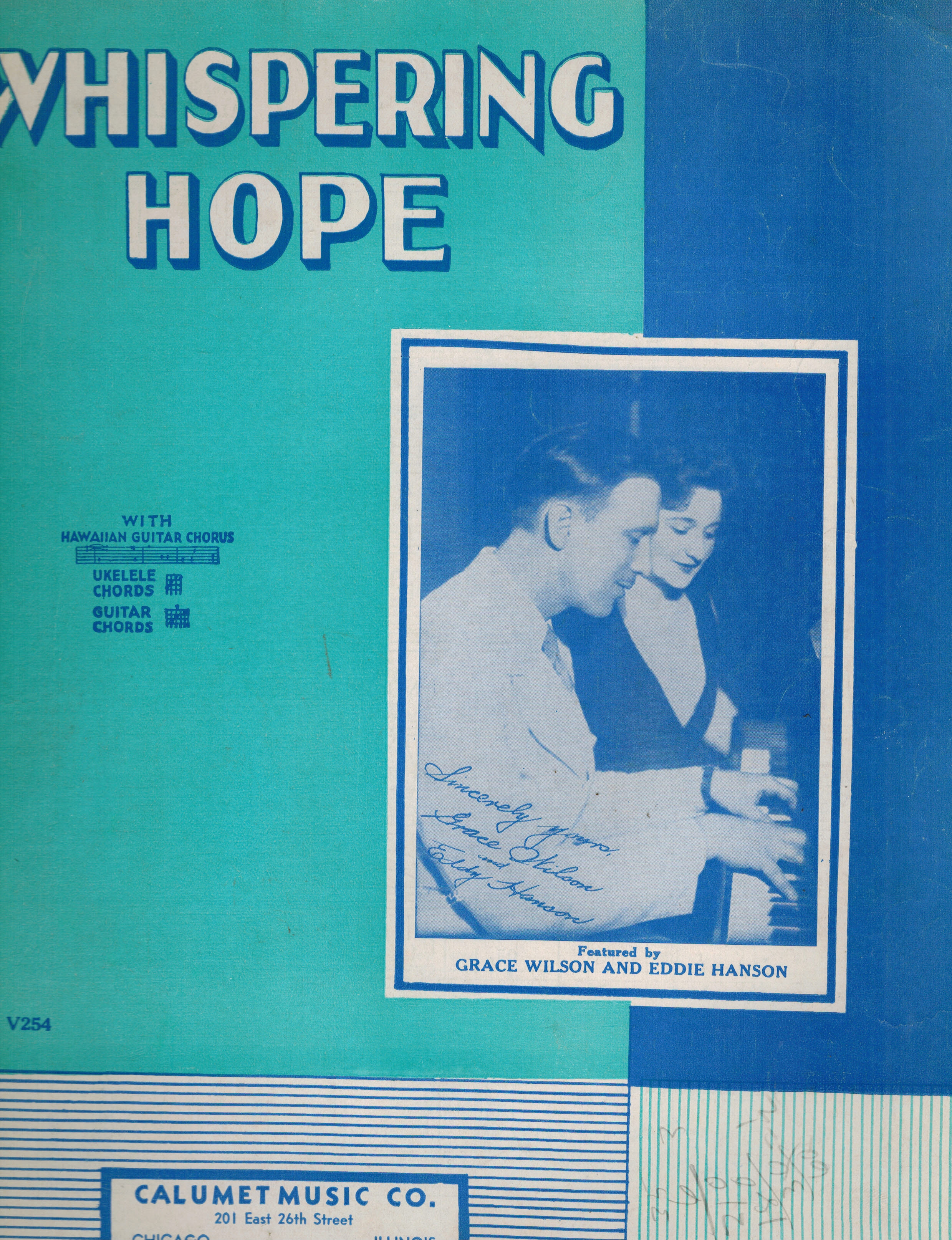 Whispering Hope with Hawaiian Guitar, Ukulele and Guitar Chords - Vintage Sheet Music - Grace Wilson and Eddie Hanson Cover