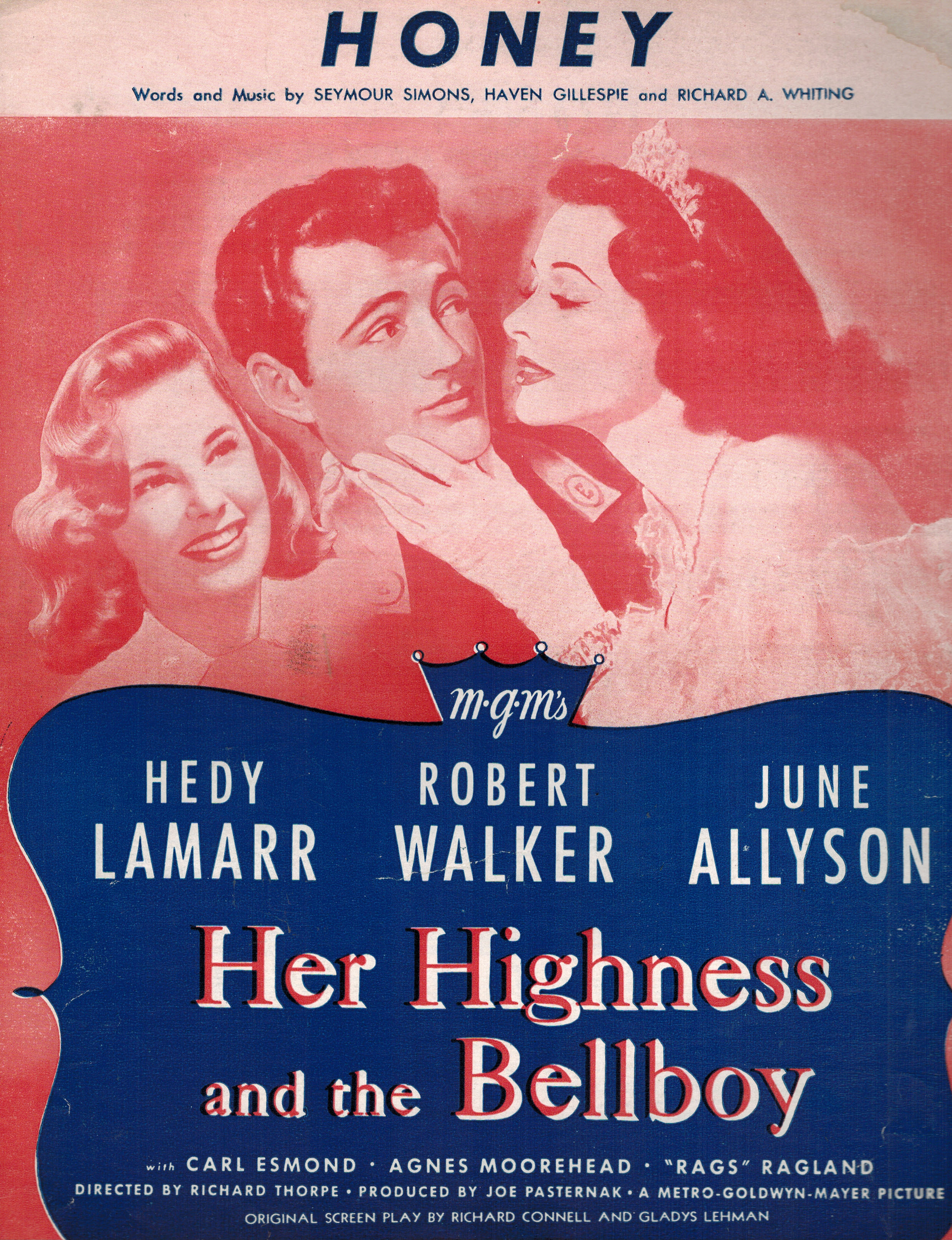 Honey - Vintage Sheet Music from Her Highness and the Bellboy - Hedy Lamarr, Robert Walker, June Allyson Cover