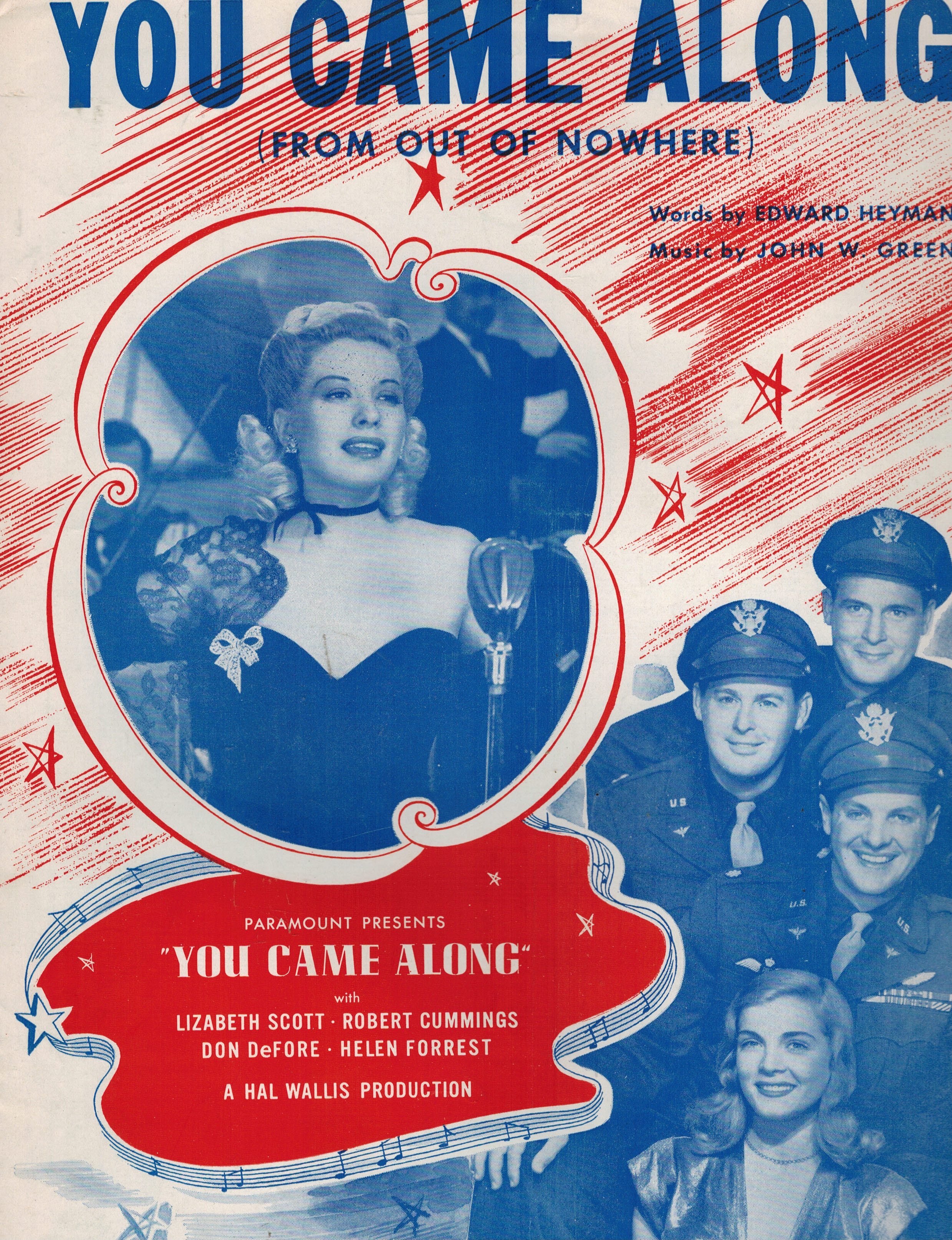 You Came Along from Out of Nowhere - Vintage Sheet Music - Lizabeth Scott, Robert Cummings, Don DeFore, Helen Forrest Cover