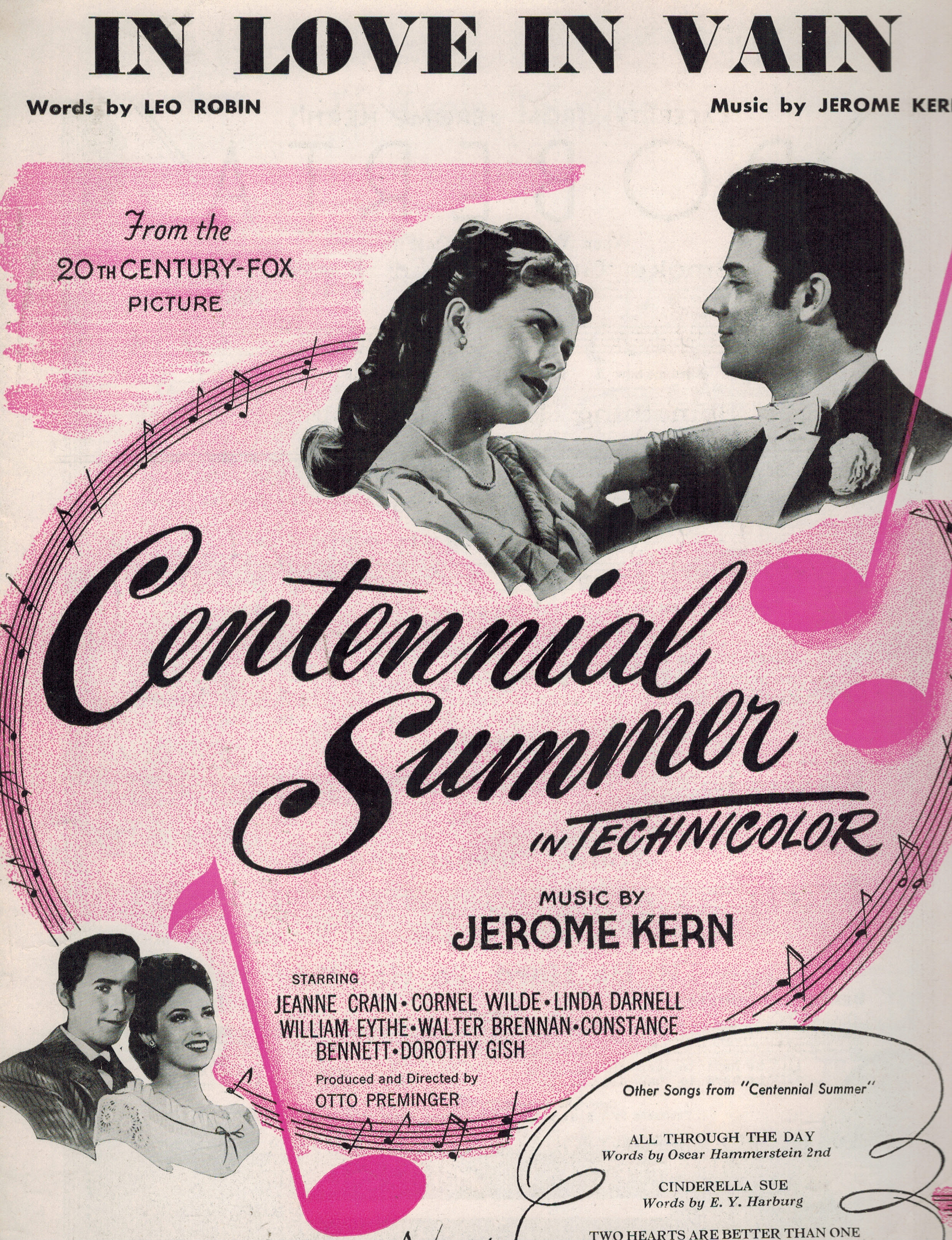 In Love in Vain from Centennial Summer - Vintage Sheet Music Jeanne Crain and Cornel Wilde Cover
