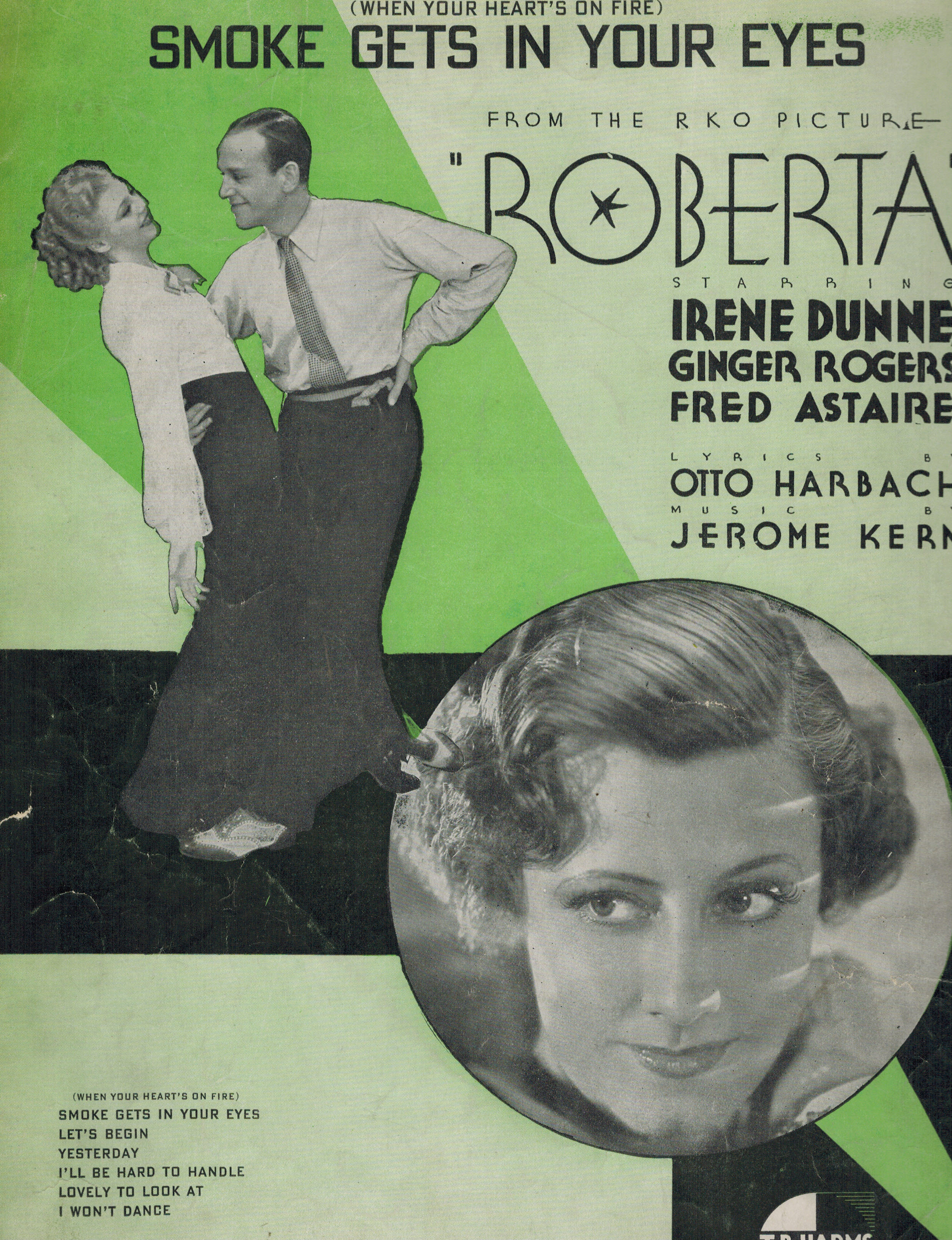When Your Heart's On Fire Smoke Gets in Your Eyes - from Roberta - Vintage Sheet Music Fred Astaire, Ginger Rogers, Irene Dunne Cover