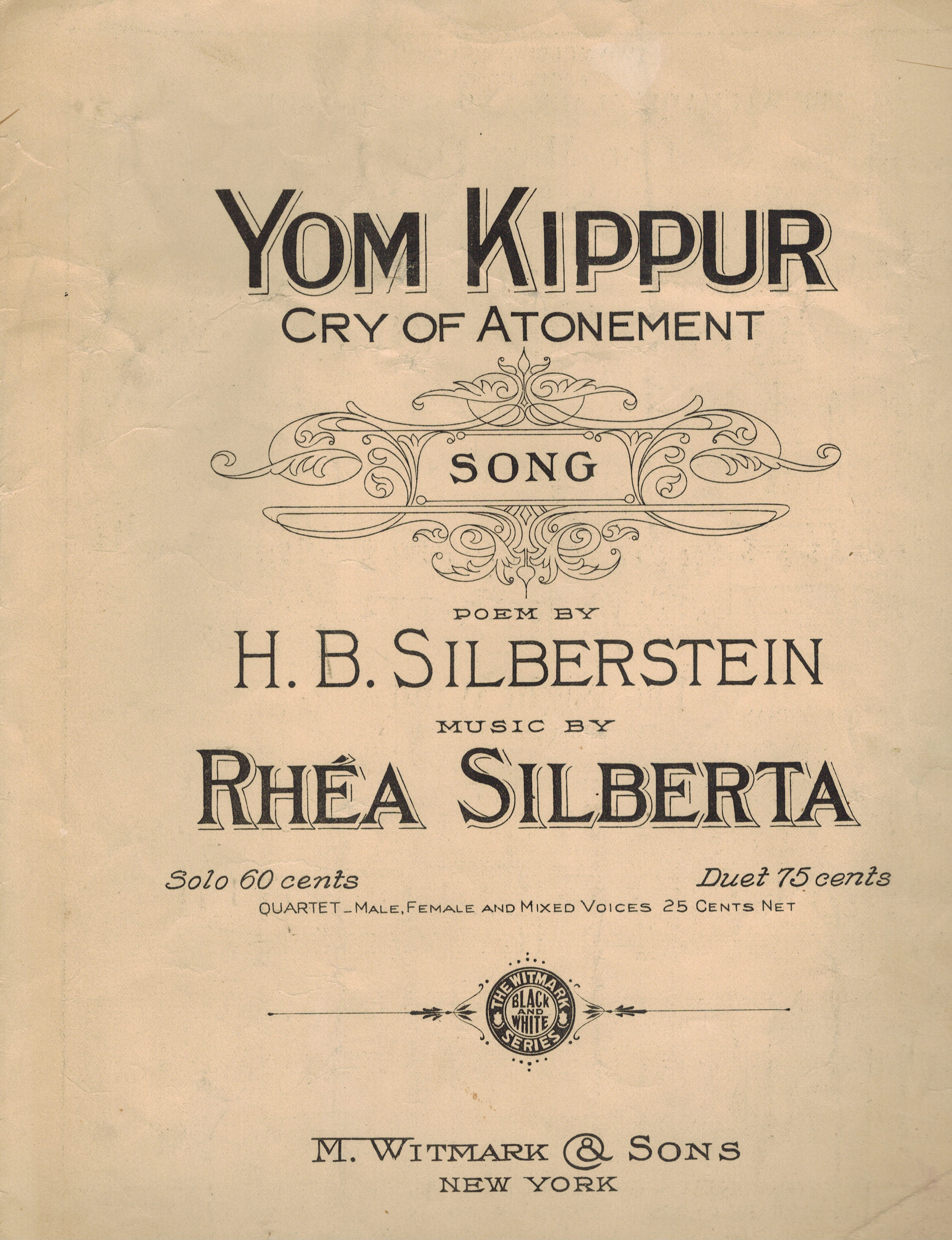 Yom Kippur Cry of Atonement Song - Vintage Sheet Music