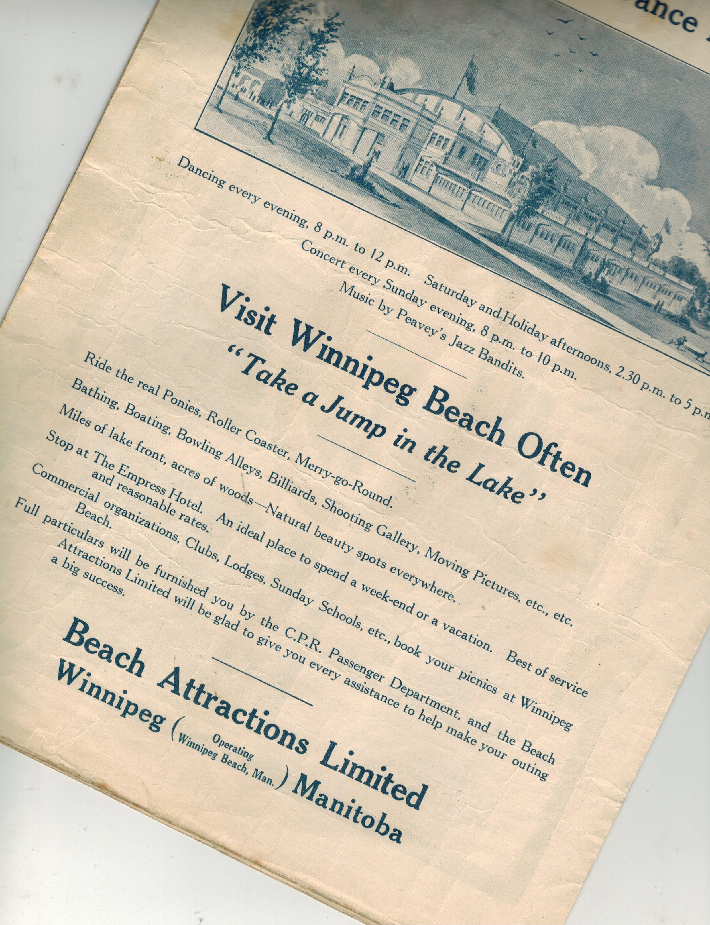 Image for Winnipeg Beach Dance Pavilion - 1923 Advertisement Winnipeg Beach Dance Pavilion - 1923 Advertisement