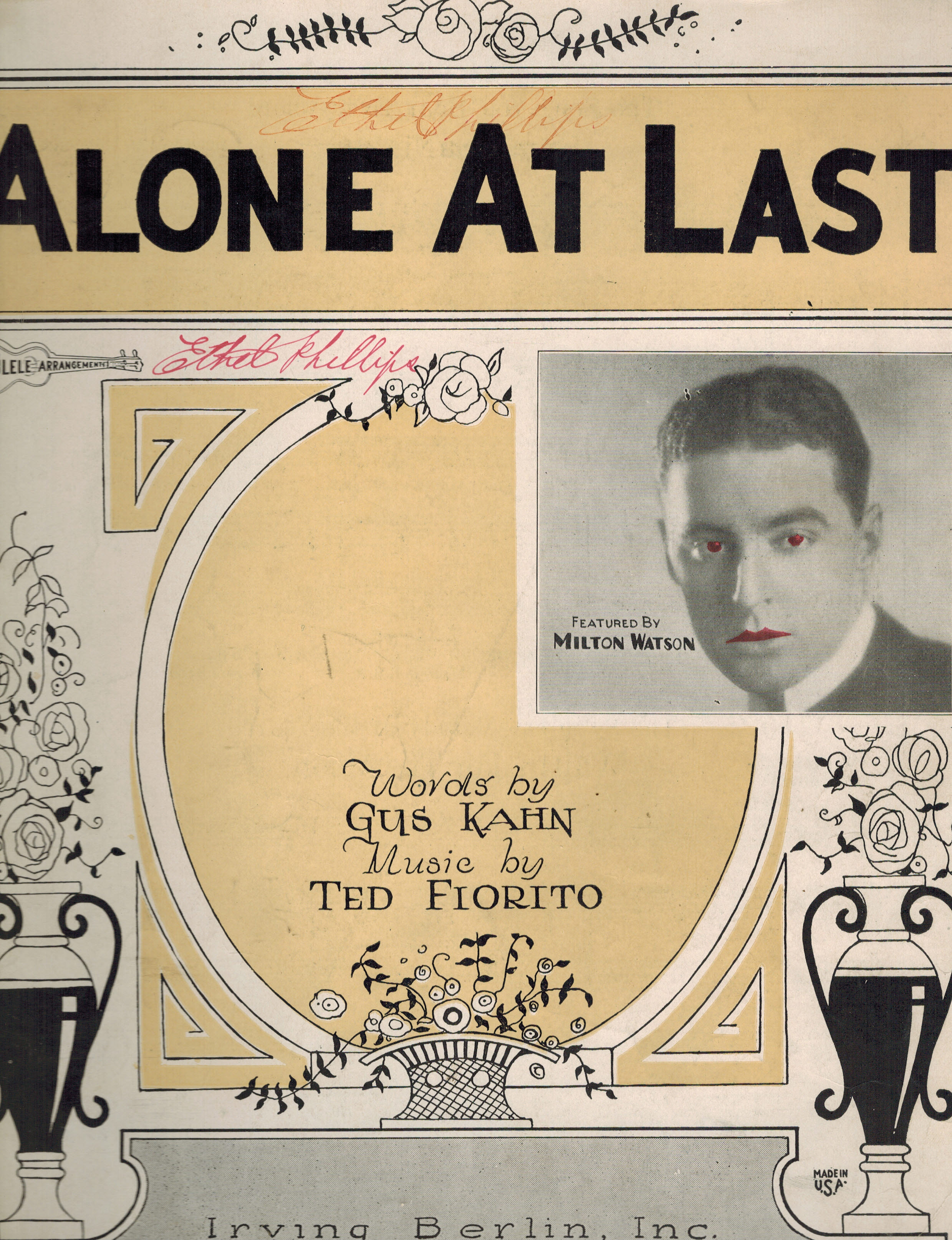 Alone At Last - Milton Watson Cover - Vintage Sheet Music