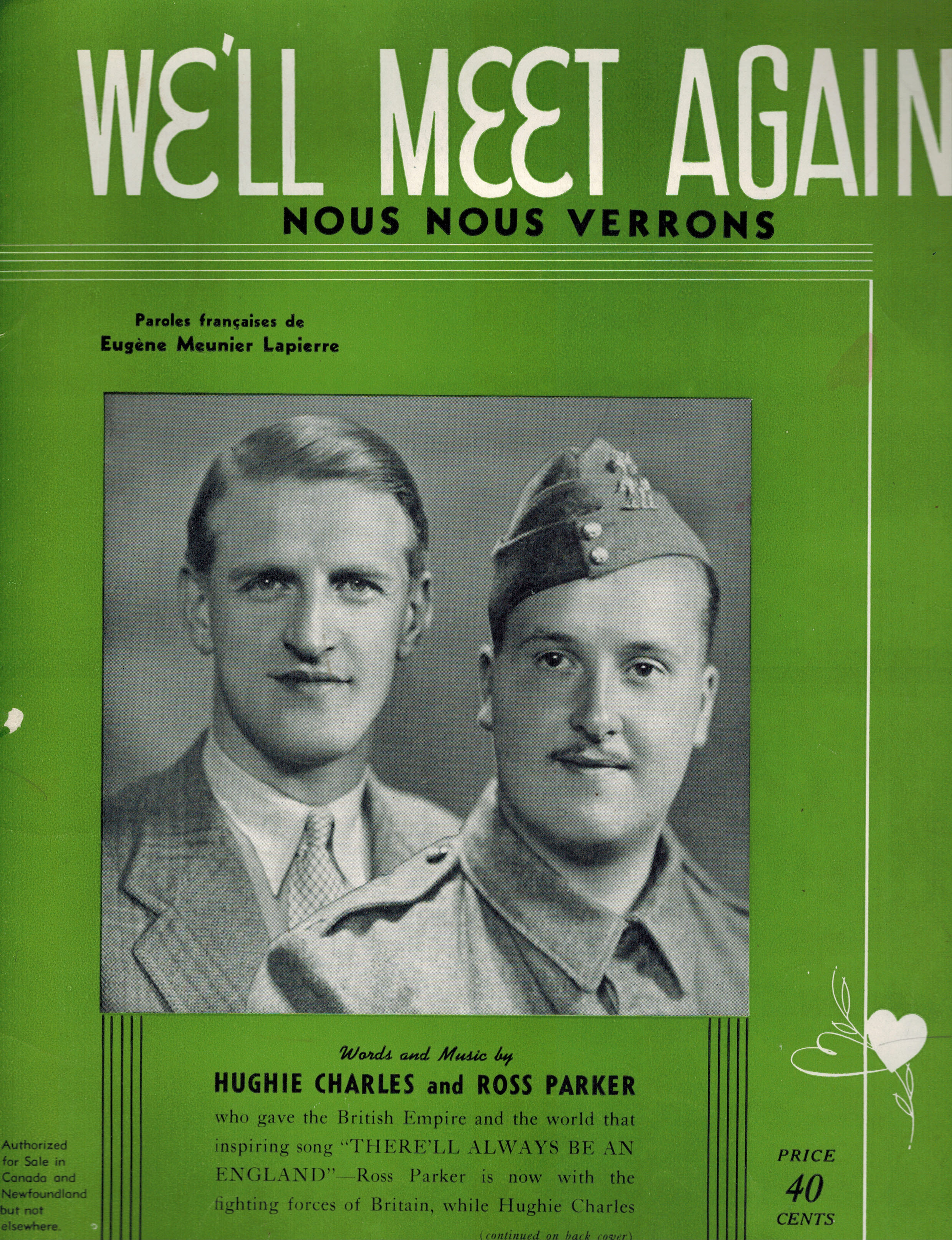 Image for We'll Meet Again ( Nous Nous Verrons ) Hughie Charles and Ross Parker Cover - Vintage Sheet Music We'll Meet Again ( Nous Nous Verrons ) Hughie Charles and Ross Parker Cover - Vintage Sheet Music