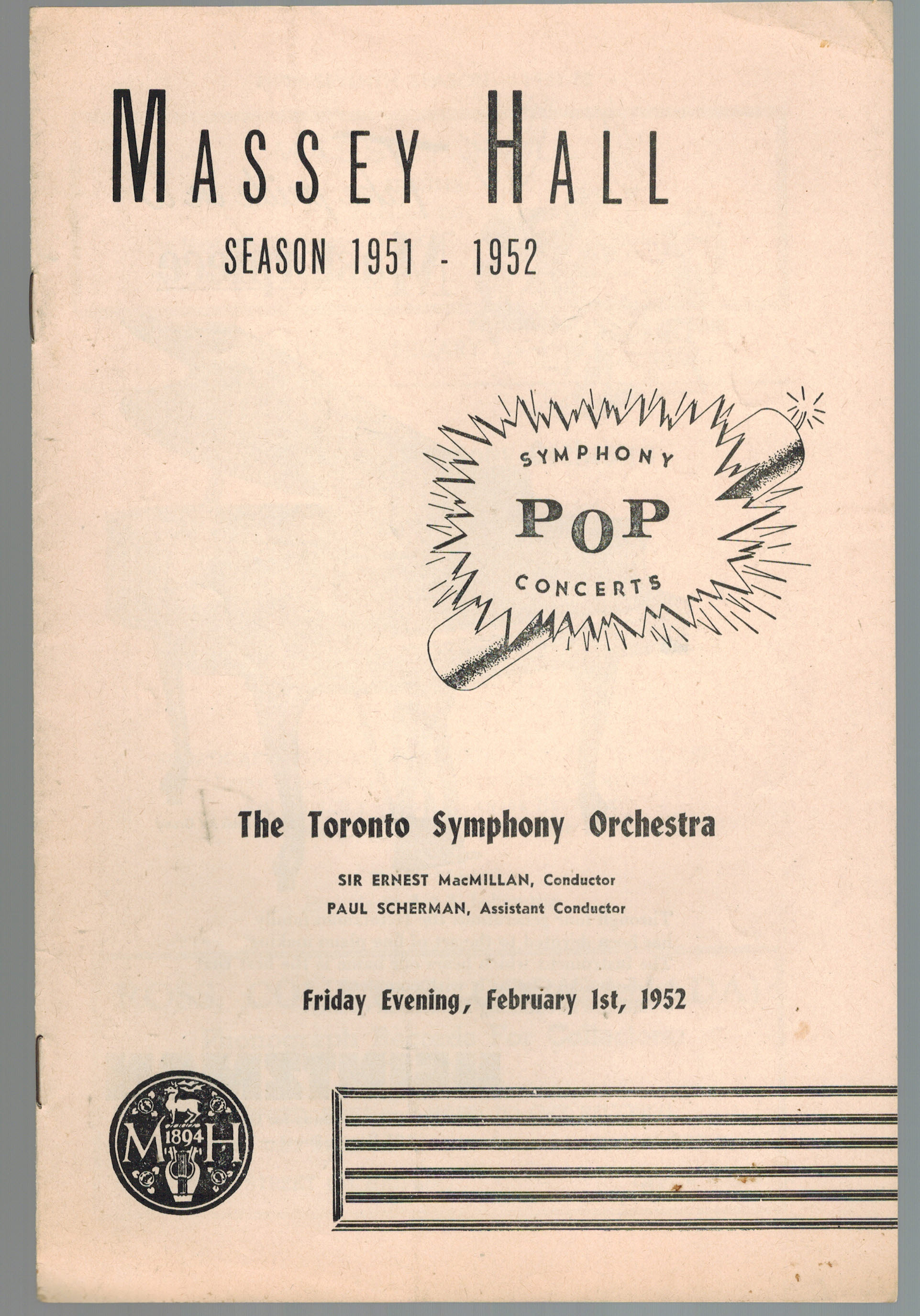 Image for Massey Hall Season 1951 - 1952 - Toronto Symphony Orchestra February 1, 1952 Massey Hall Season 1951 - 1952 - Toronto Symphony Orchestra February 1, 1952