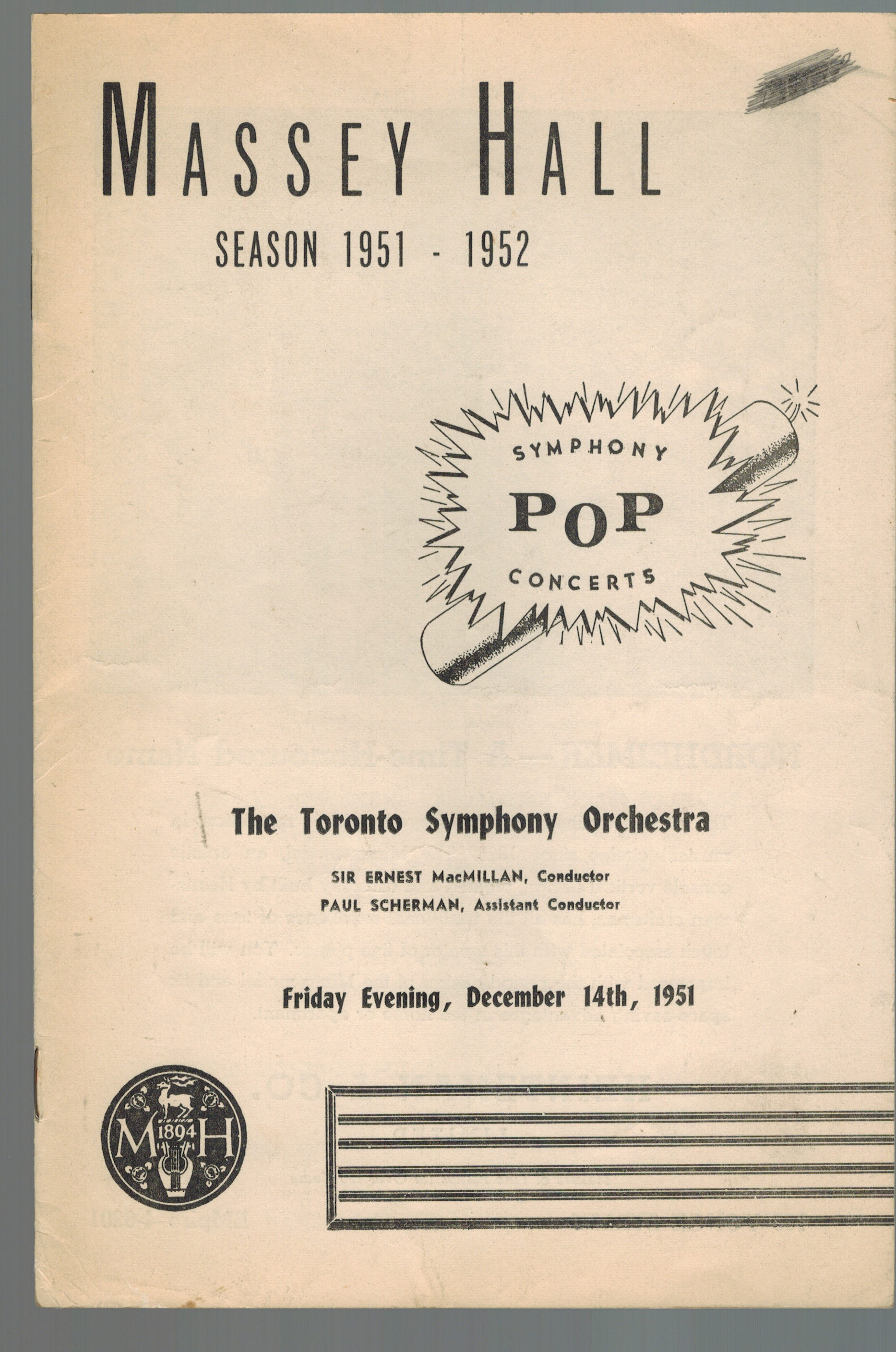 Image for Massey Hall Season 1951 - 1952 - Toronto Symphony Orchestra December 14, 1951 Massey Hall Season 1951 - 1952 - Toronto Symphony Orchestra December 14, 1951