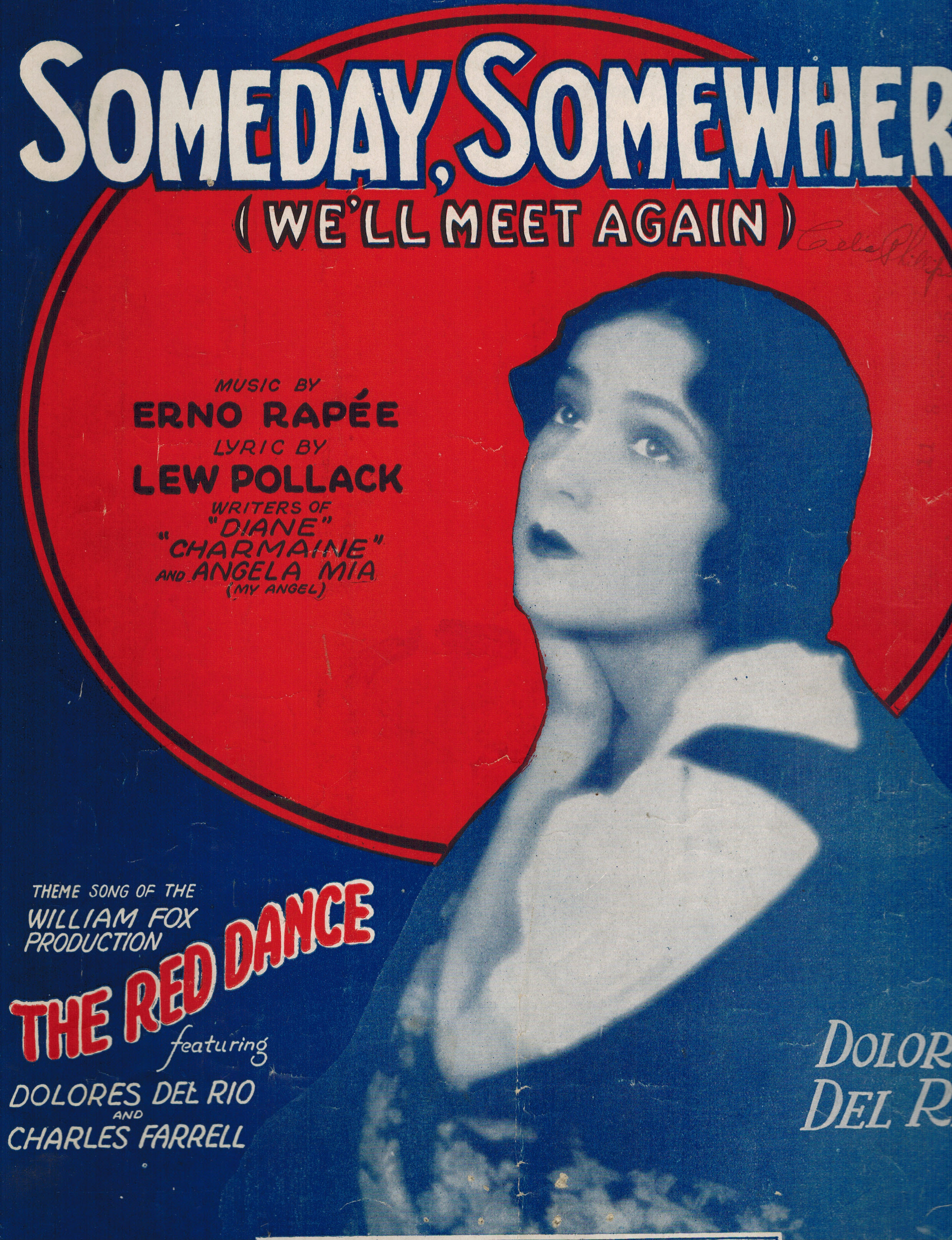 Image for Someday Somewhere We'll Meet Again From The Red Dance - Dolores del Rio Cover - Vintage Sheet Music Someday Somewhere We'll Meet Again From The Red Dance - Dolores del Rio Cover - Vintage Sheet Music