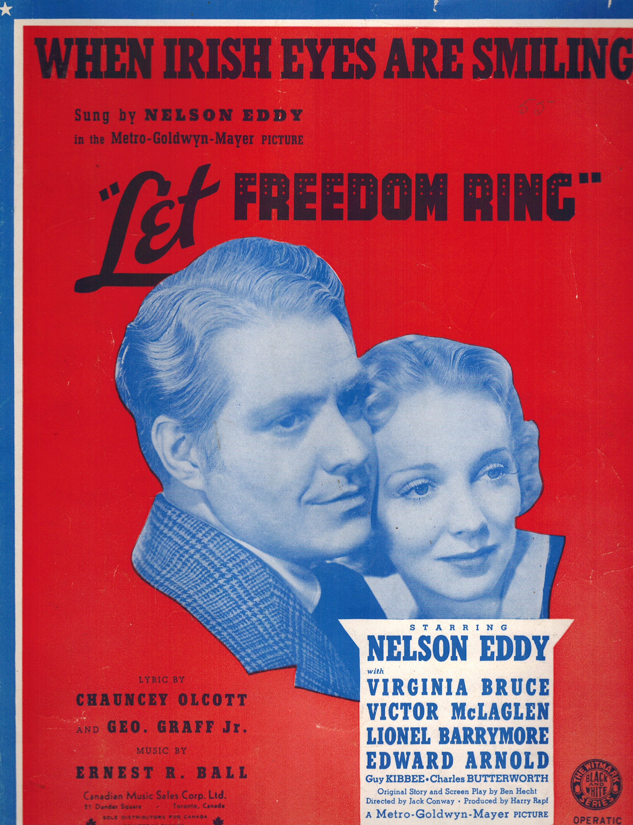 Image for When Irish Eyes are Smiling - Nelson Eddy and Virginia Bruce Cover - Vintage Sheet Music from Let Freedom Ring When Irish Eyes are Smiling - Nelson Eddy and Virginia Bruce Cover - Vintage Sheet Music from Let Freedom Ring