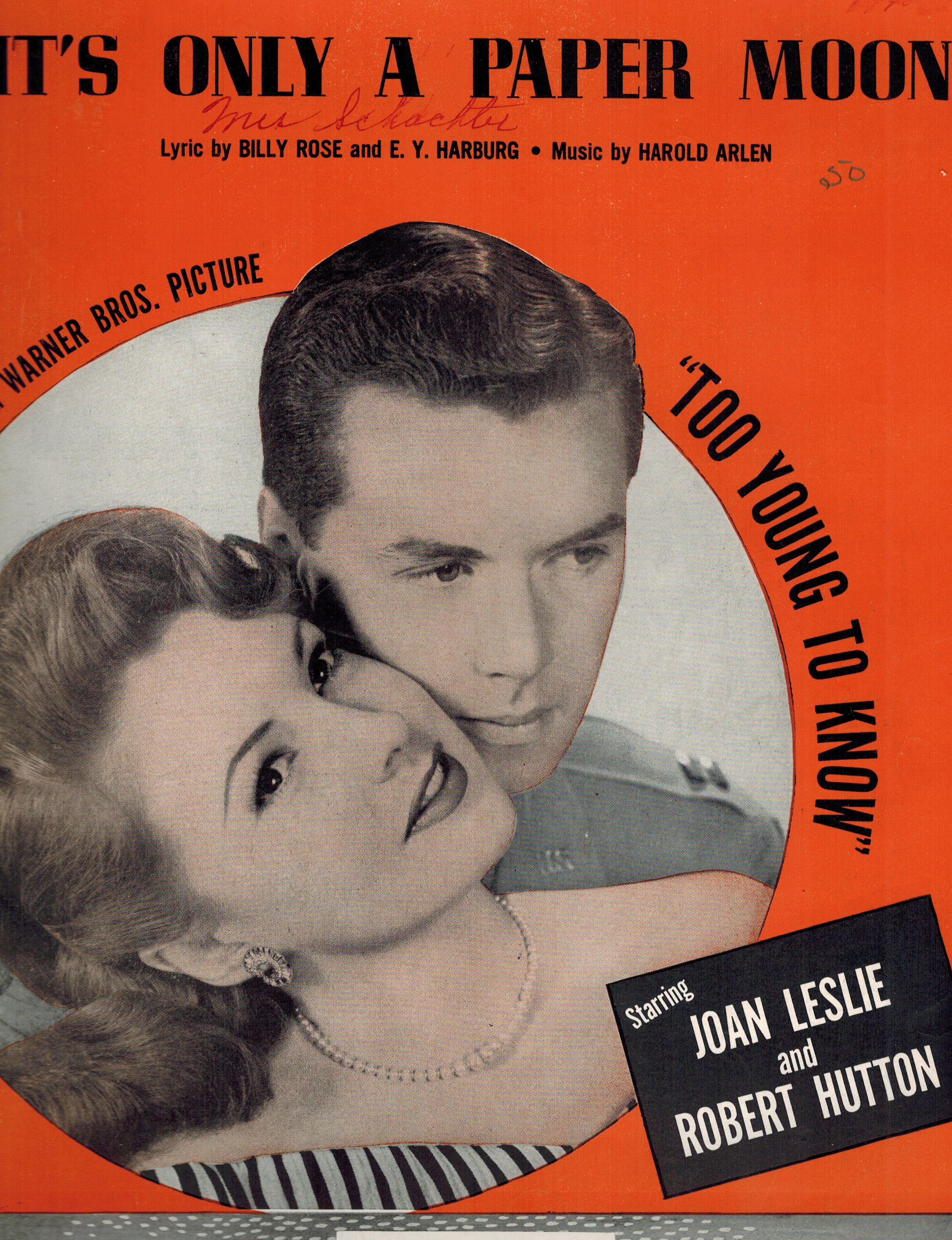It's Only A Paper Moon from Too Young to Know - Vintage Sheet Music Joan Leslie and Robert Hutton Cover