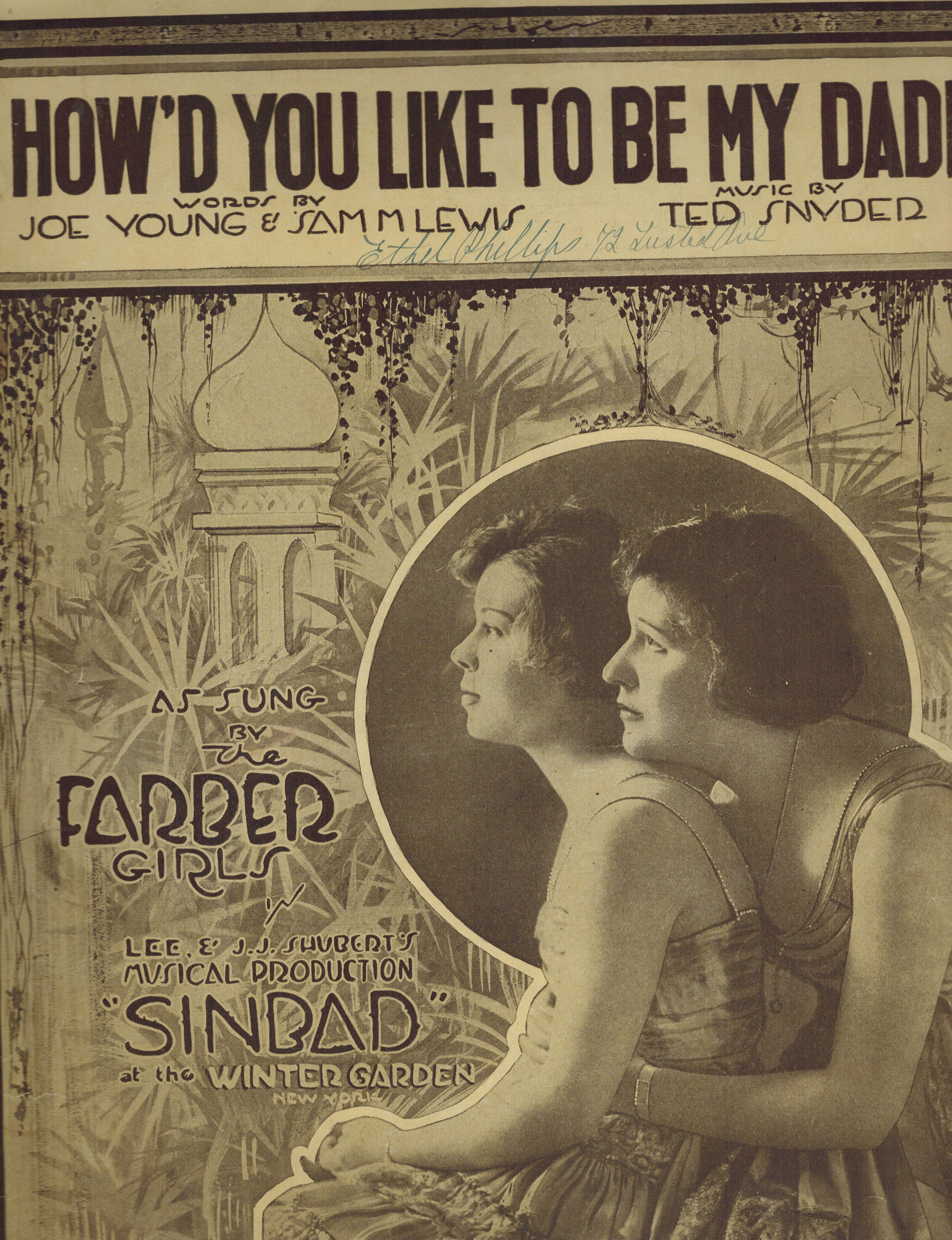 How'd You Like to Be My Daddy from Sinbad - Farber Girls Cover - Vintage Sheet Music