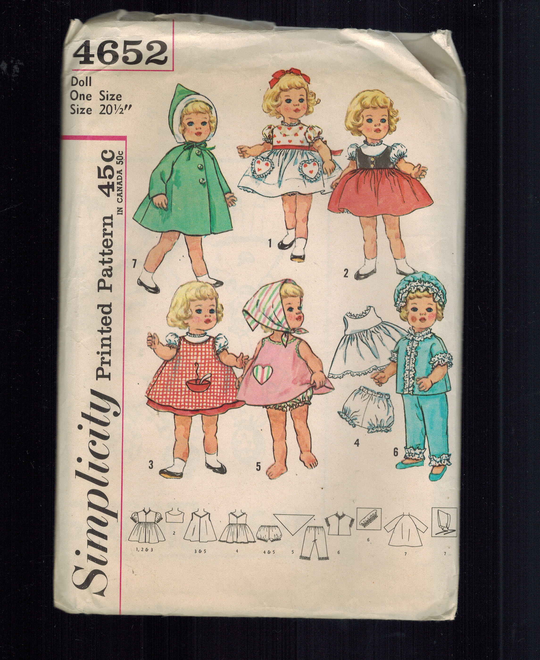 Image for Simplicity 4652 Vintage Doll Clothes Sewing Pattern 20.5 Simplicity 4652 Vintage Doll Clothes Sewing Pattern 20.5