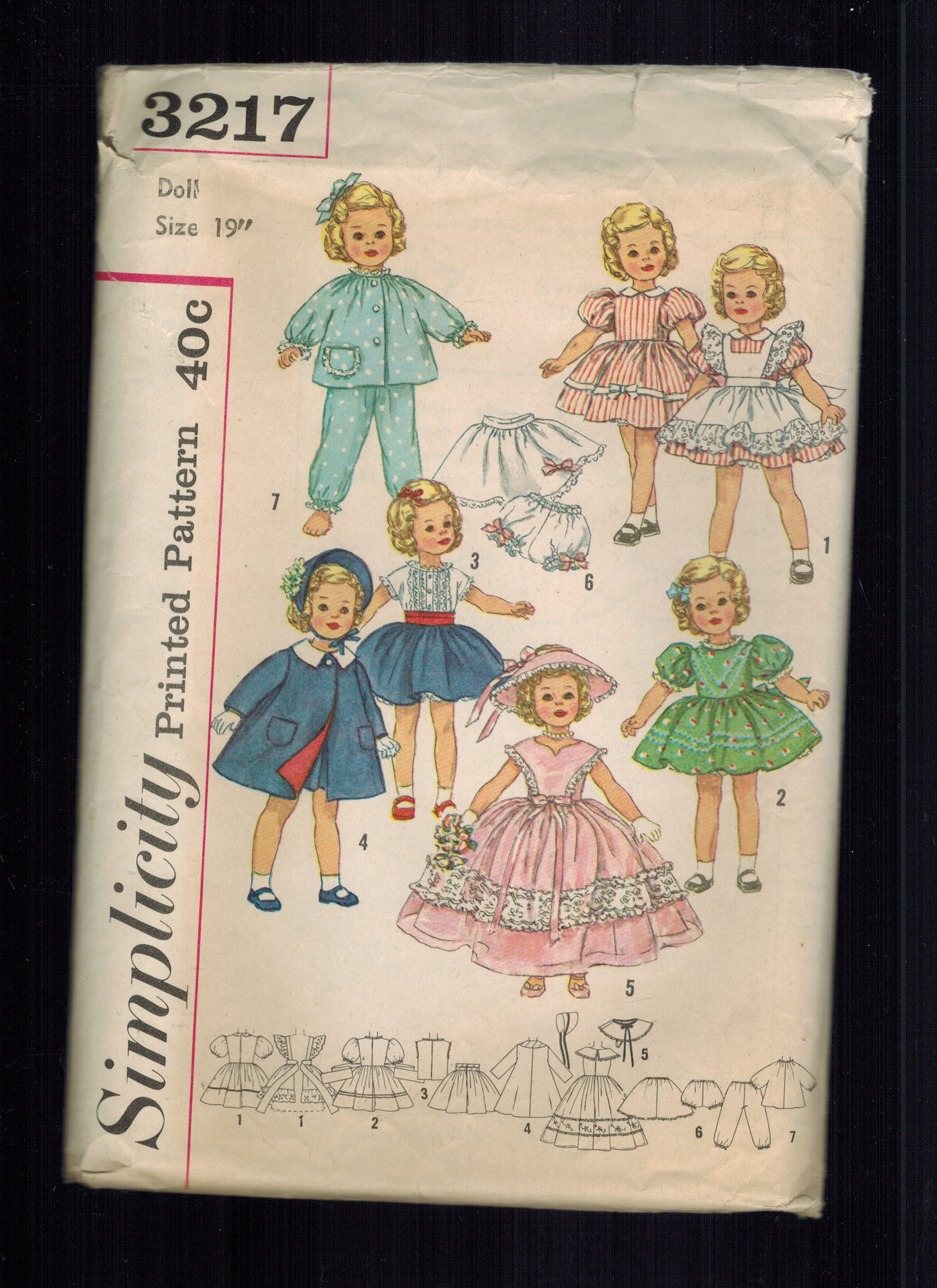 Vintage Doll Clothes Sewing Pattern Simplicity 3217 for 19