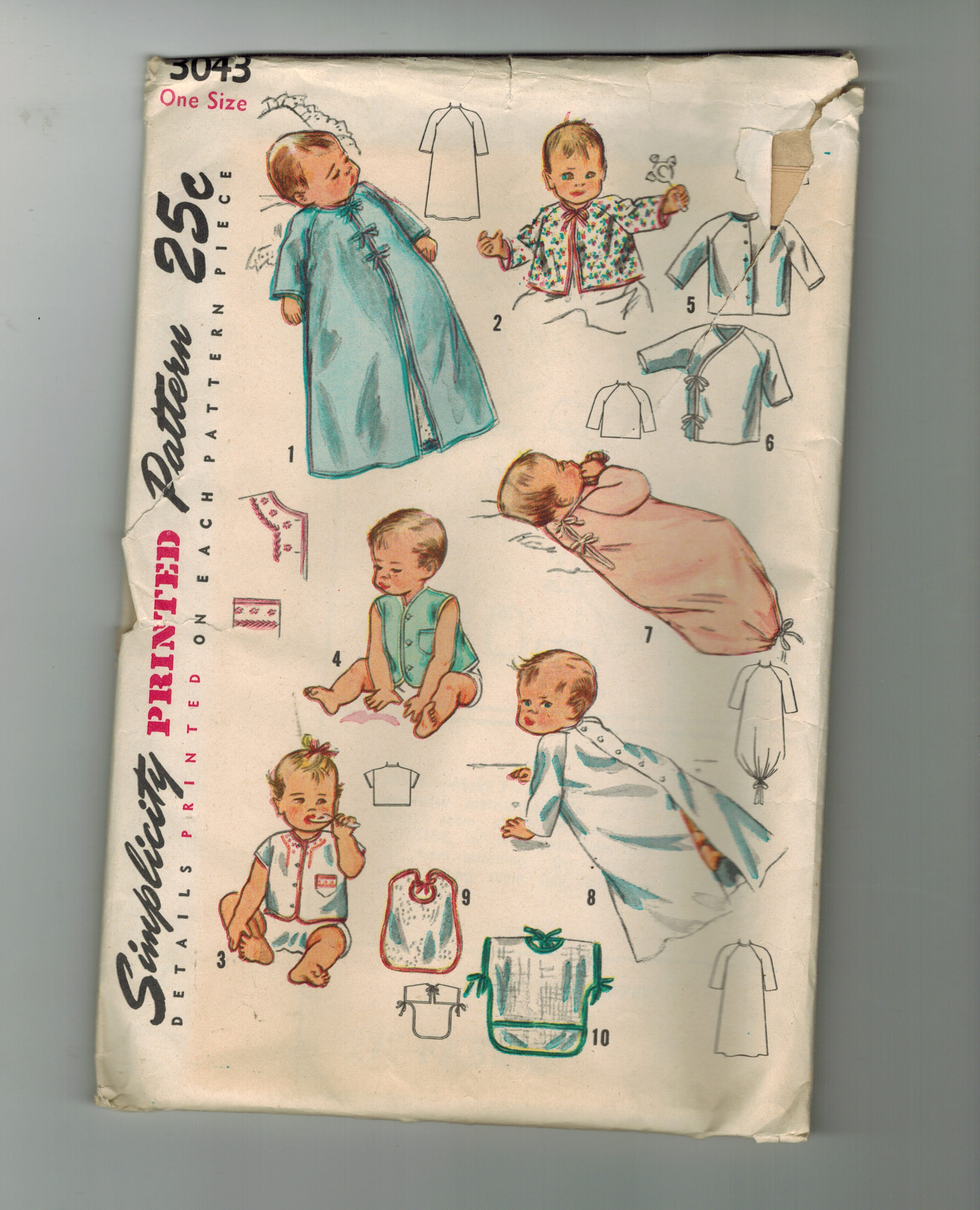Vintage Simplicity Sewing Pattern Baby Clothes Infant's Layette in One Size No. 3043
