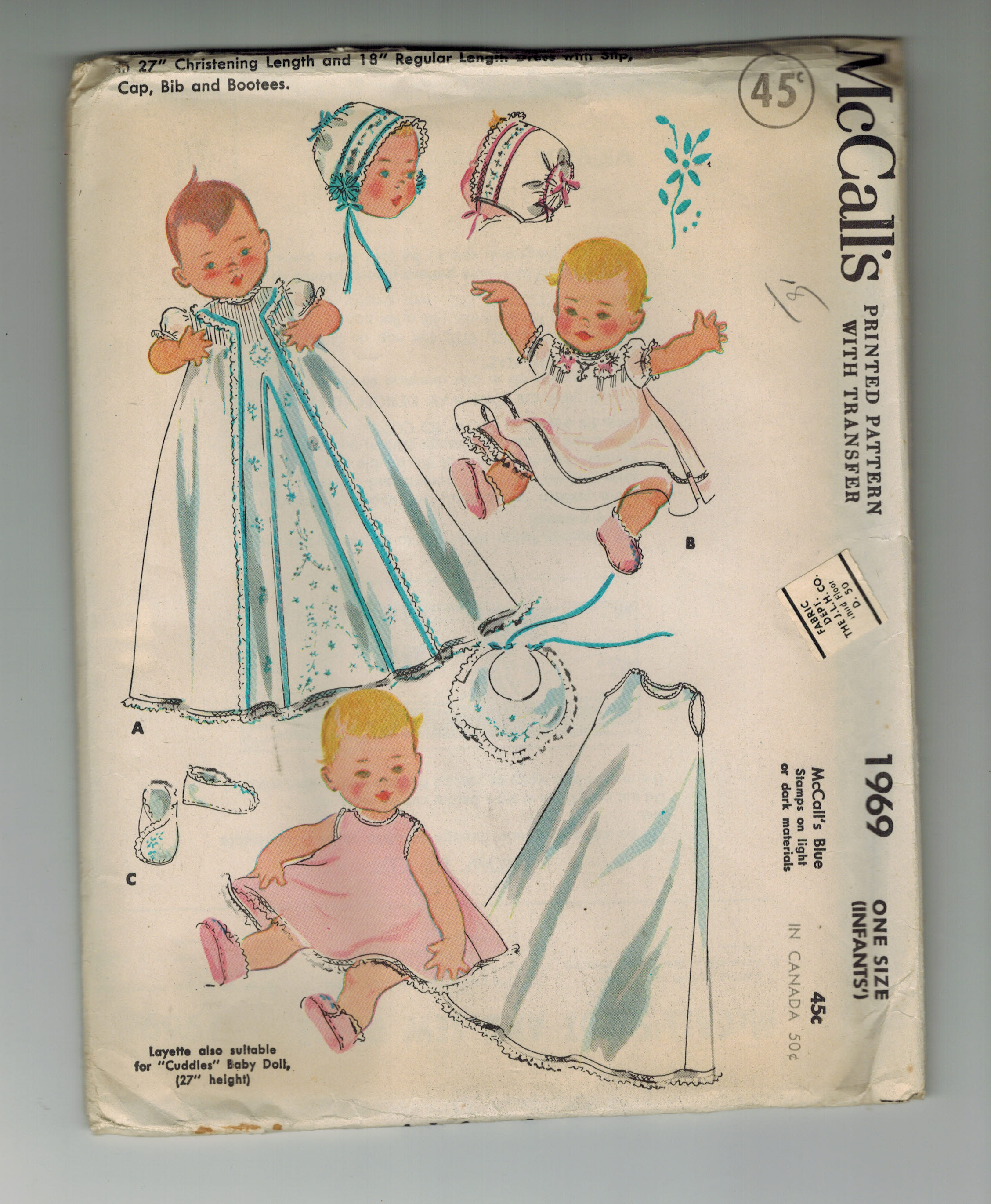 McCall's Vintage Sewing Pattern No. 1969 Infants Baby Clothes Christening Layette from 1955