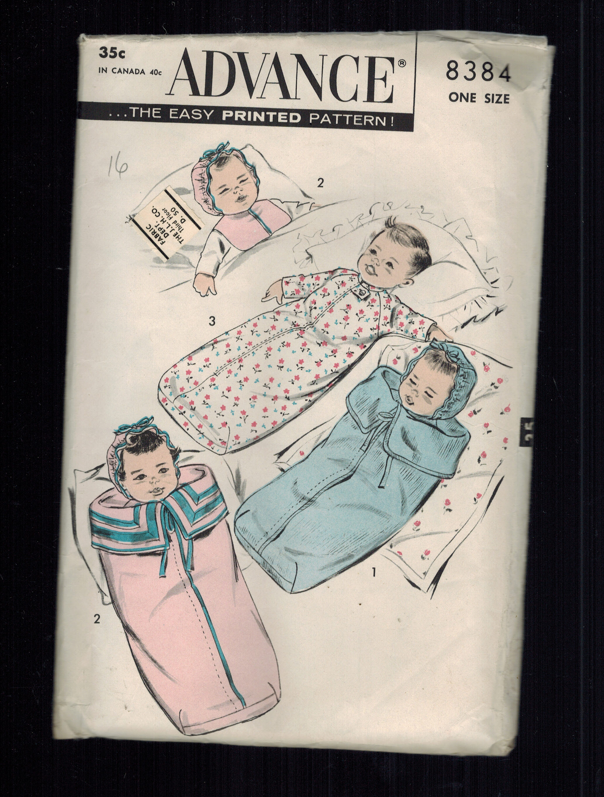 Advance Vintage Sewing Pattern No. 8384 Infants Baby Clothes Bunting, Hood and Sleeper - 1955