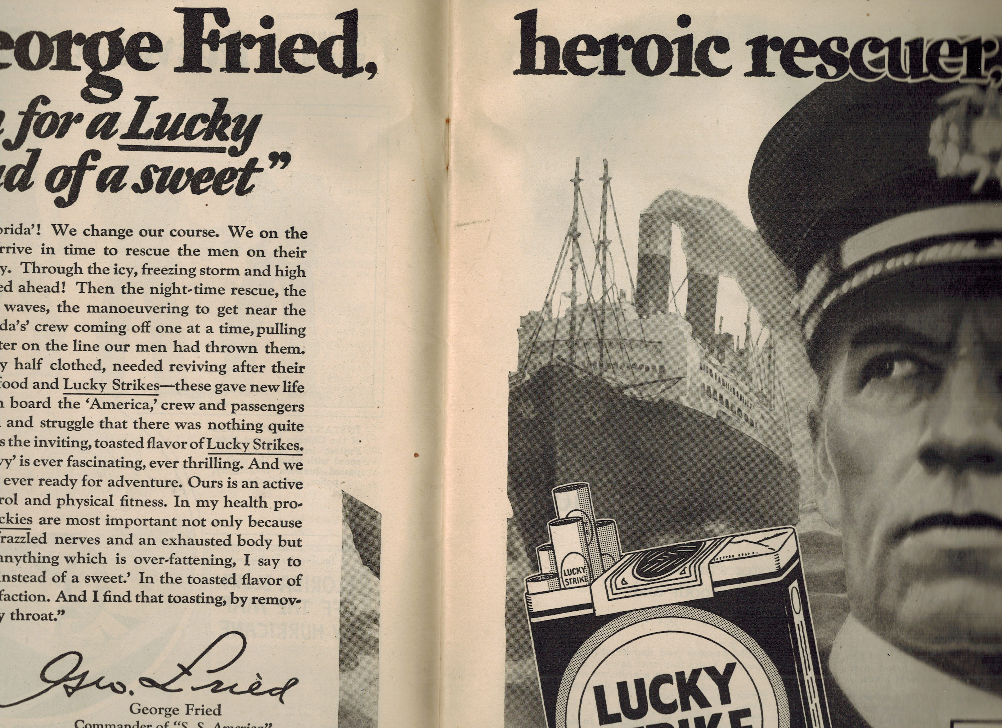 Lucky Strike Cigarettes - Vintage Advertisement from 1929 - Capt. George Fried