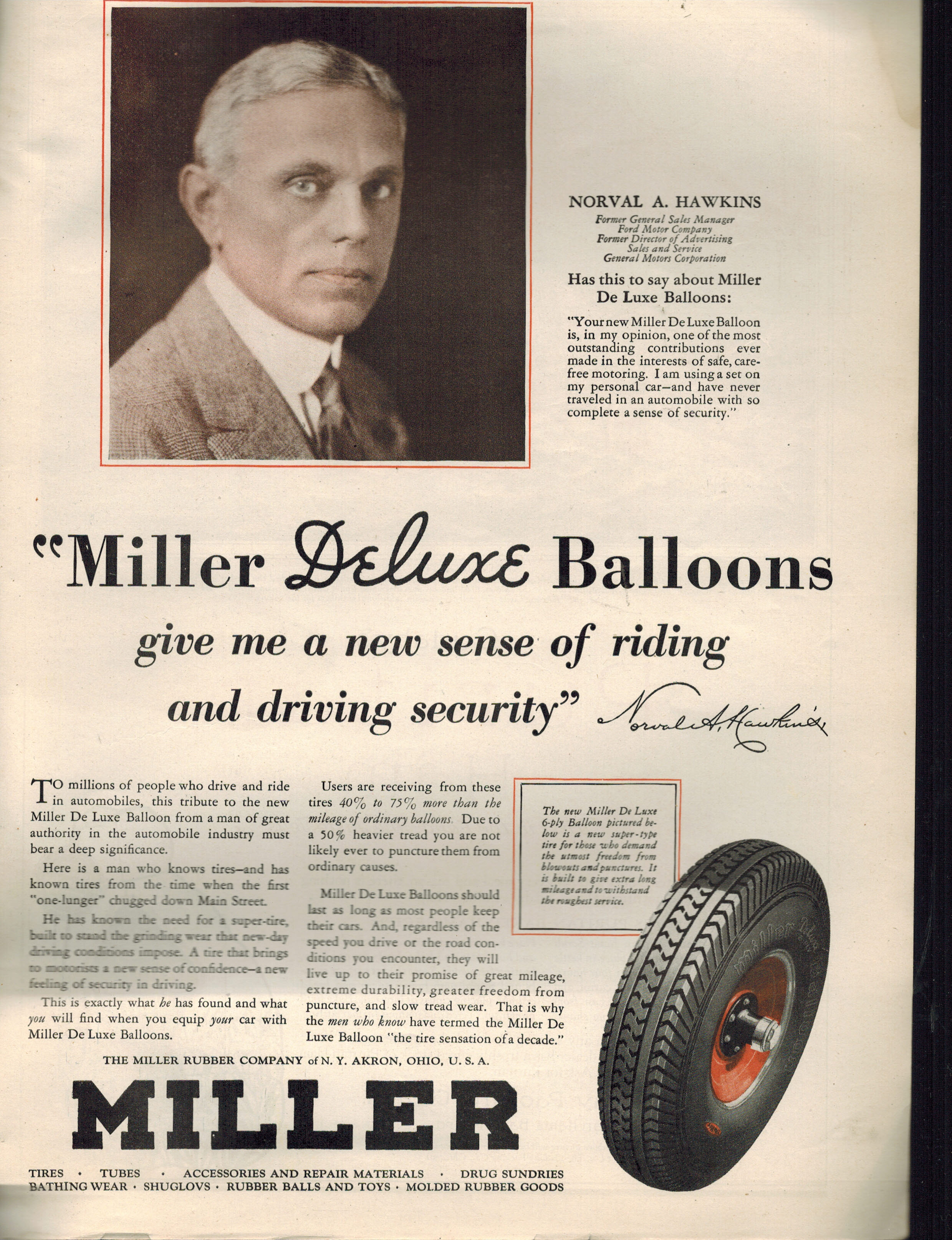 Miller Deluxe Balloons Tires - Vintage Advertisement from 1929
