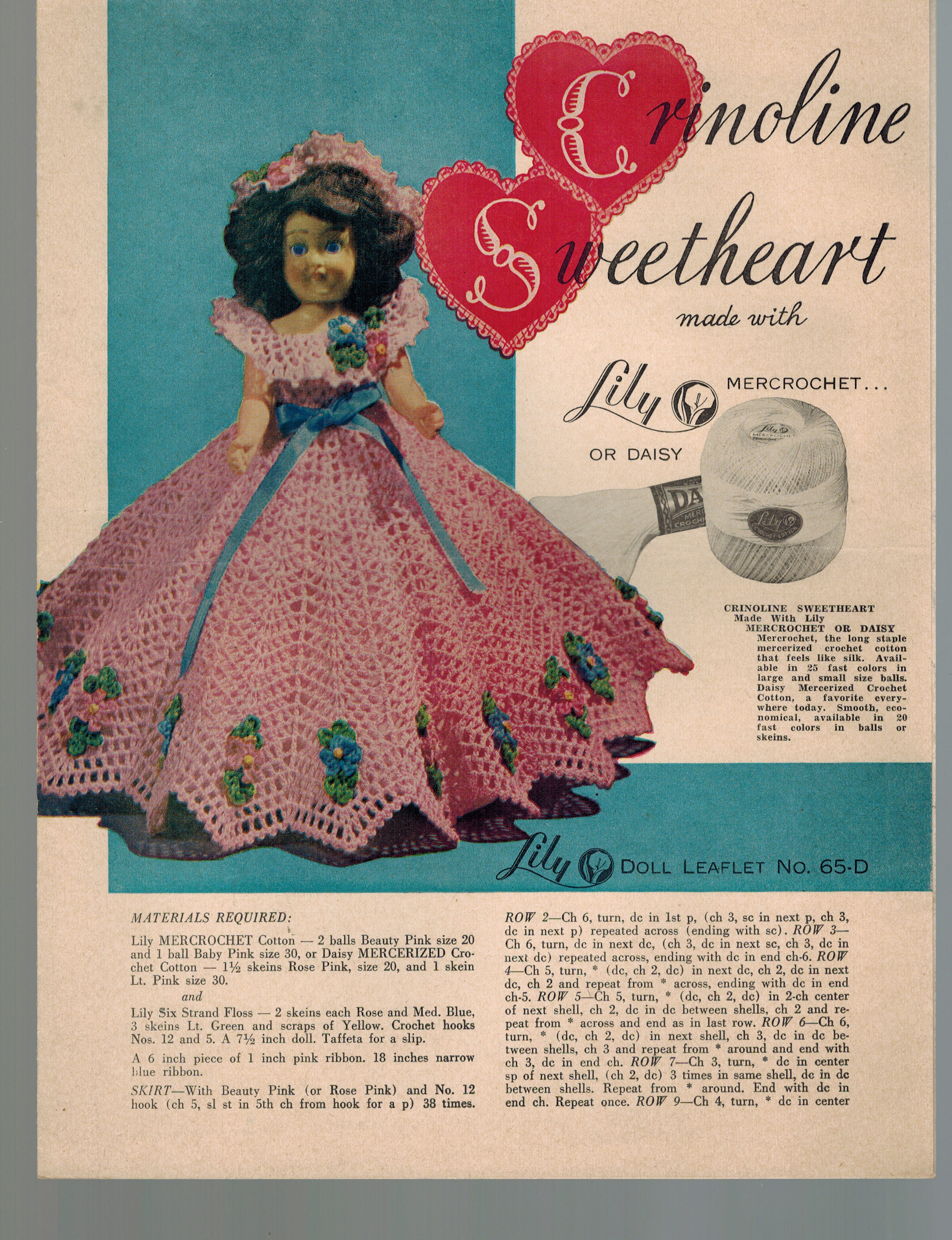 Crinoline Sweetheart made with Lily or Daisy Mercrochet - Lily Doll Leaflet No. 65-D