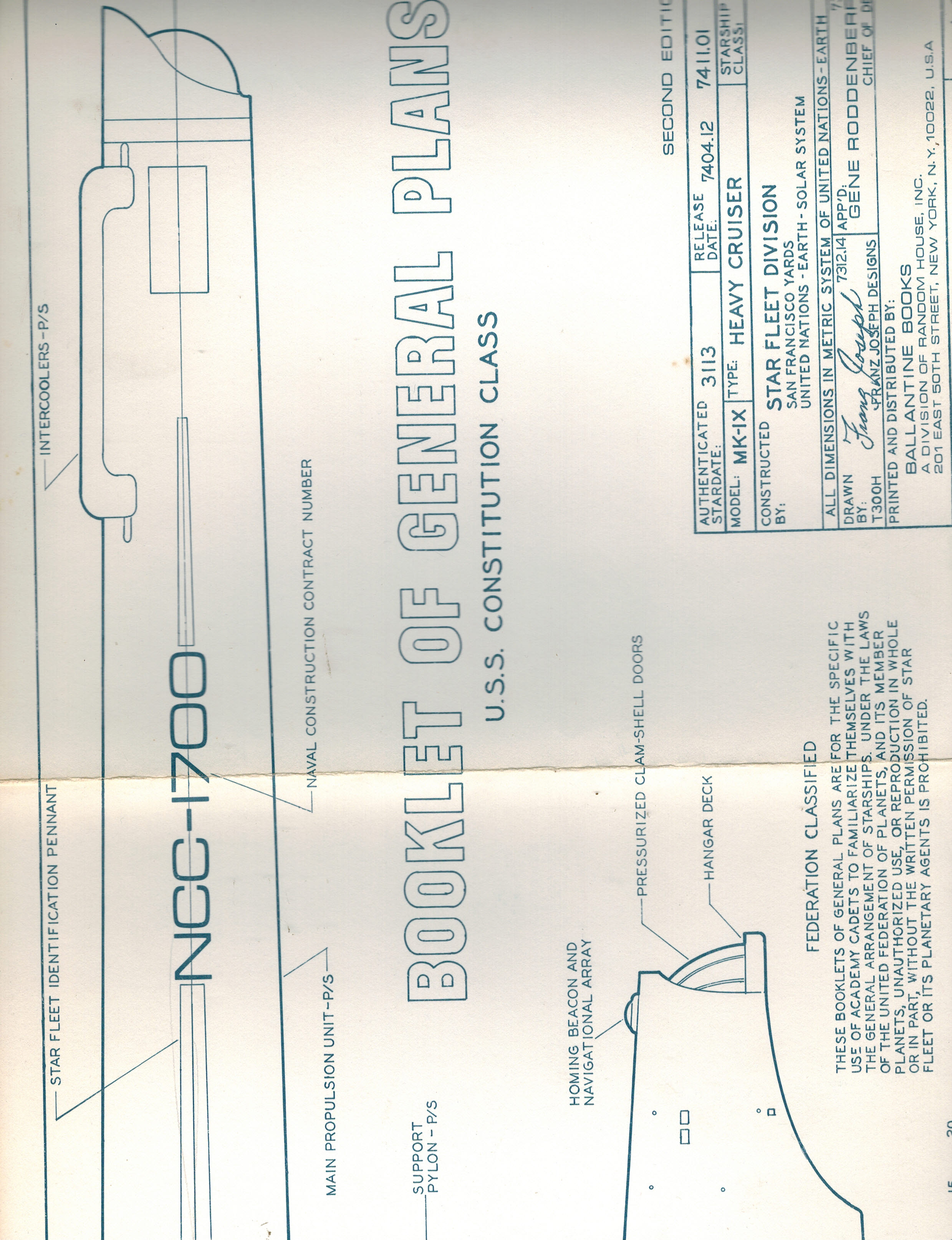 Star Trek Blueprints: the Complete Set of 12 Authentic Blueprints of the Fabulous Starship Enterprise General Plans, Constitution Class, U. S. S. Enterprise - 2nd edition 1973
