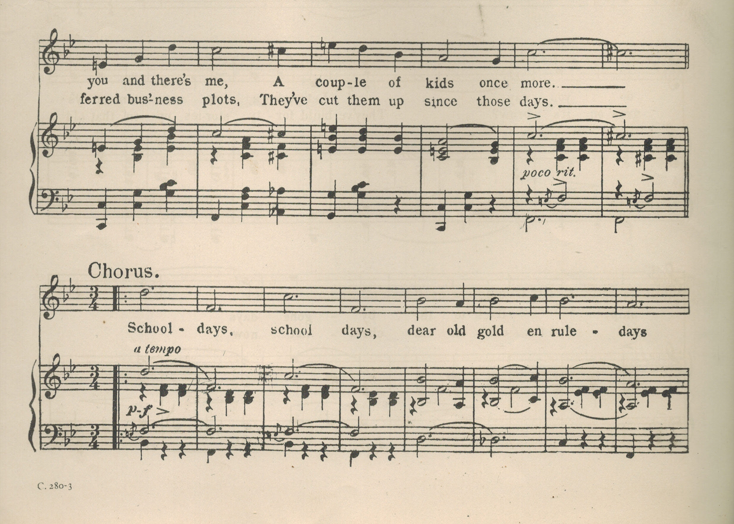 School Days Waltz Song * When We Were a Couple of Kids ) Vintage Sheet Music