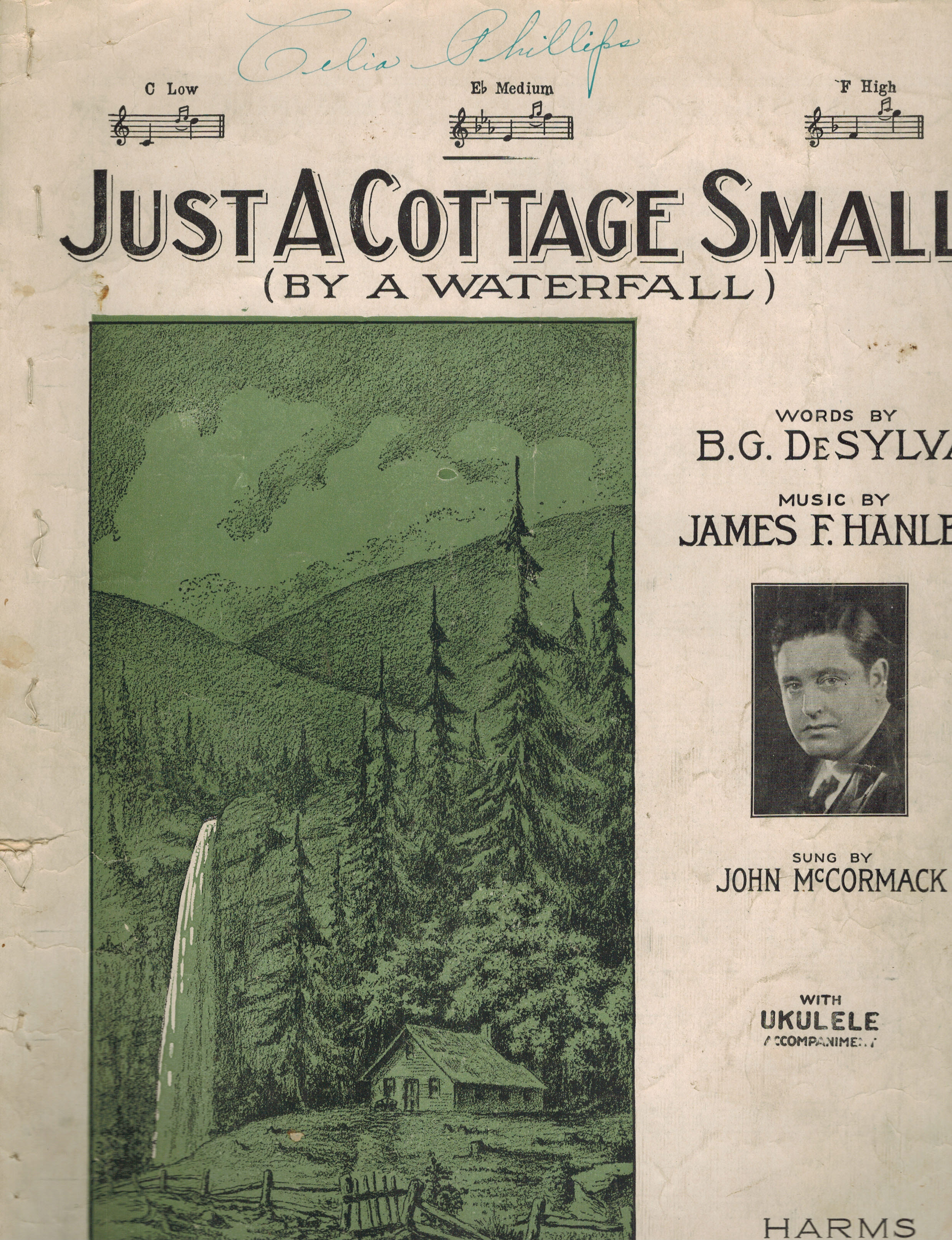 Just a Cottage Small By a Waterfall - John McCormack Cover - Vintage Sheet Music