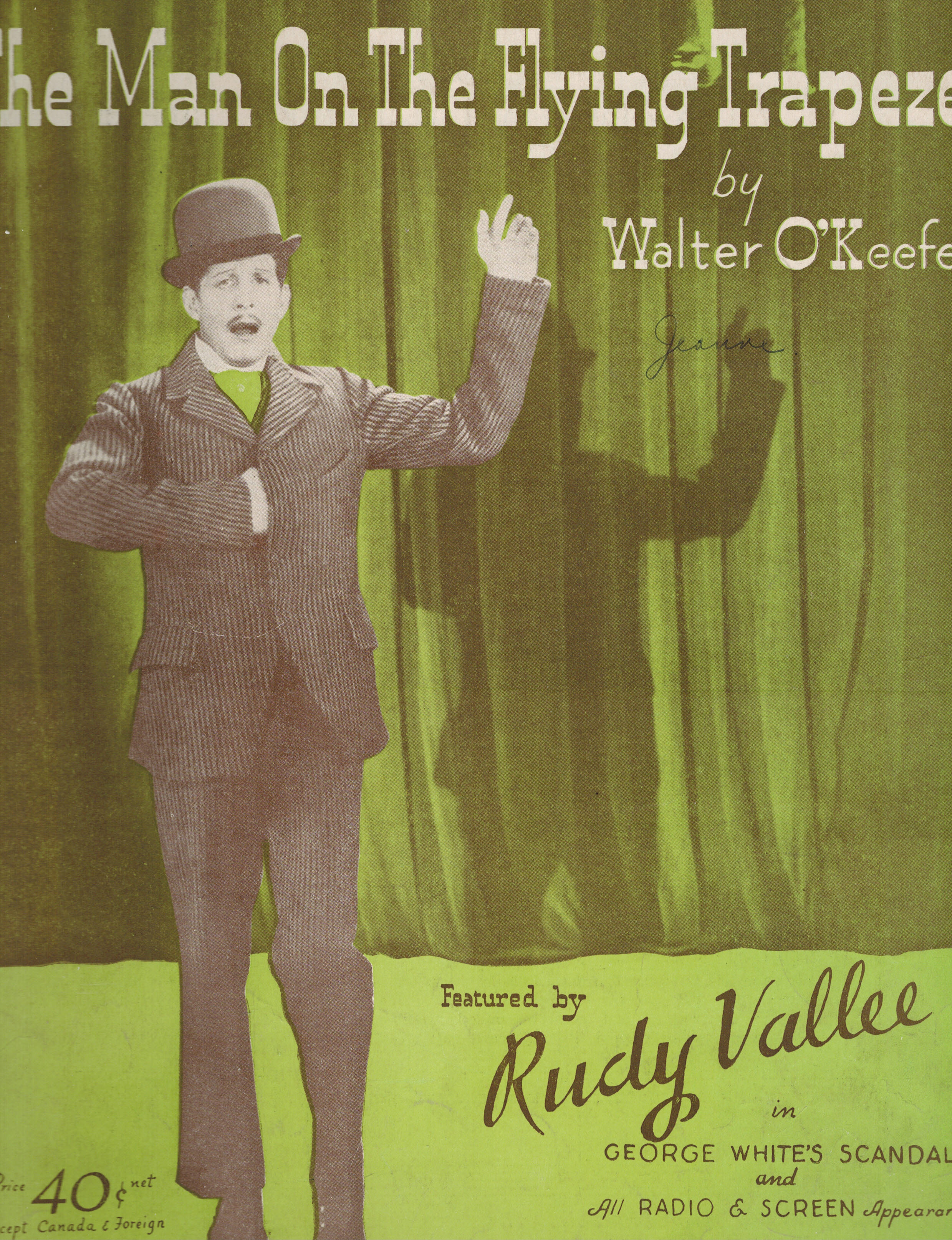 The Man on the Flying Trapeze - Vintage Sheet Music featuring Rudy Vallee - George White's Sandals