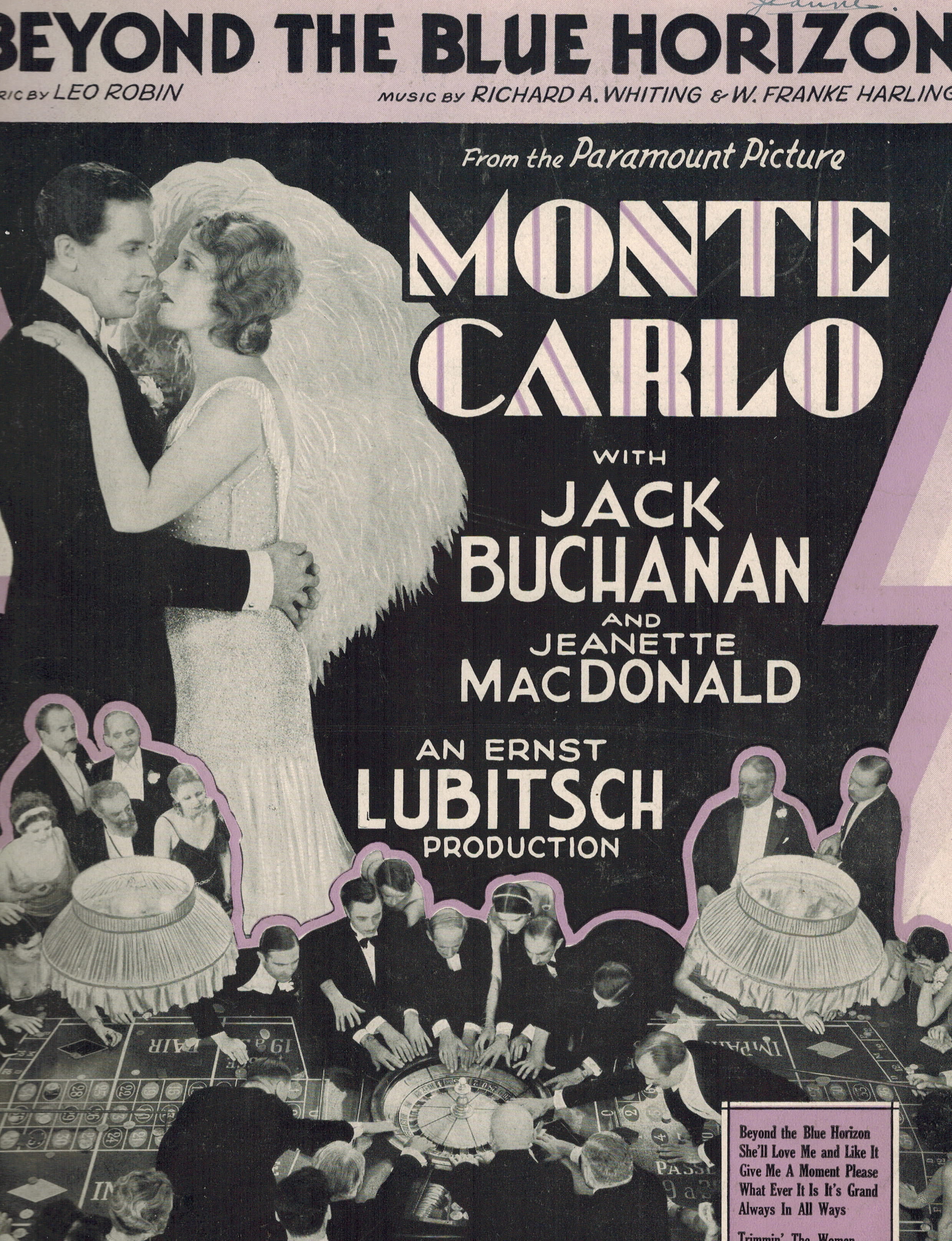 Beyond the Blue Horizon from Monte Carlo - Jack Buchanan and Jeanette Macdonald Cover - Vintage Sheet Music