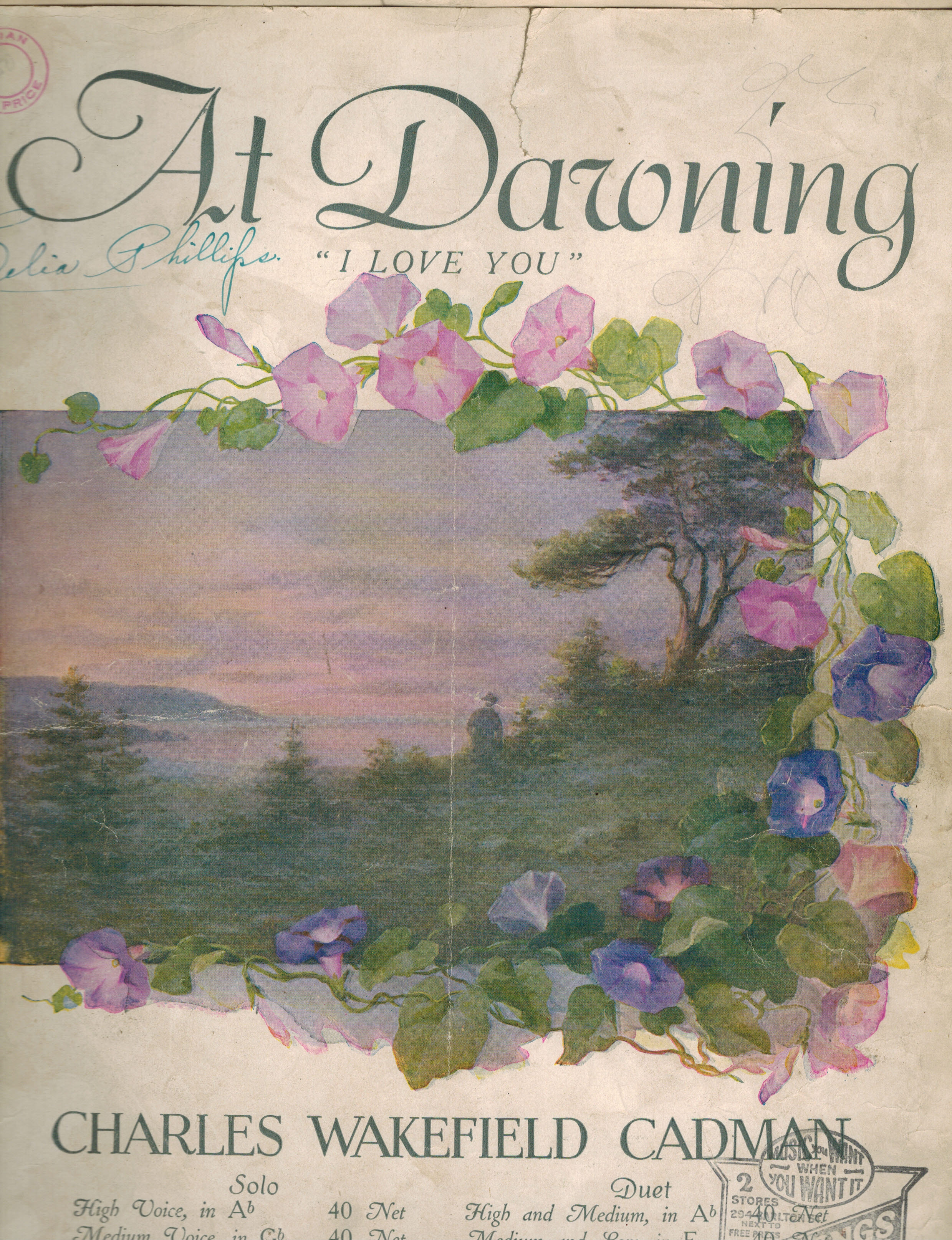 At Dawning I Love You - Vintage Sheet Music - For Lower Medium Voice in F