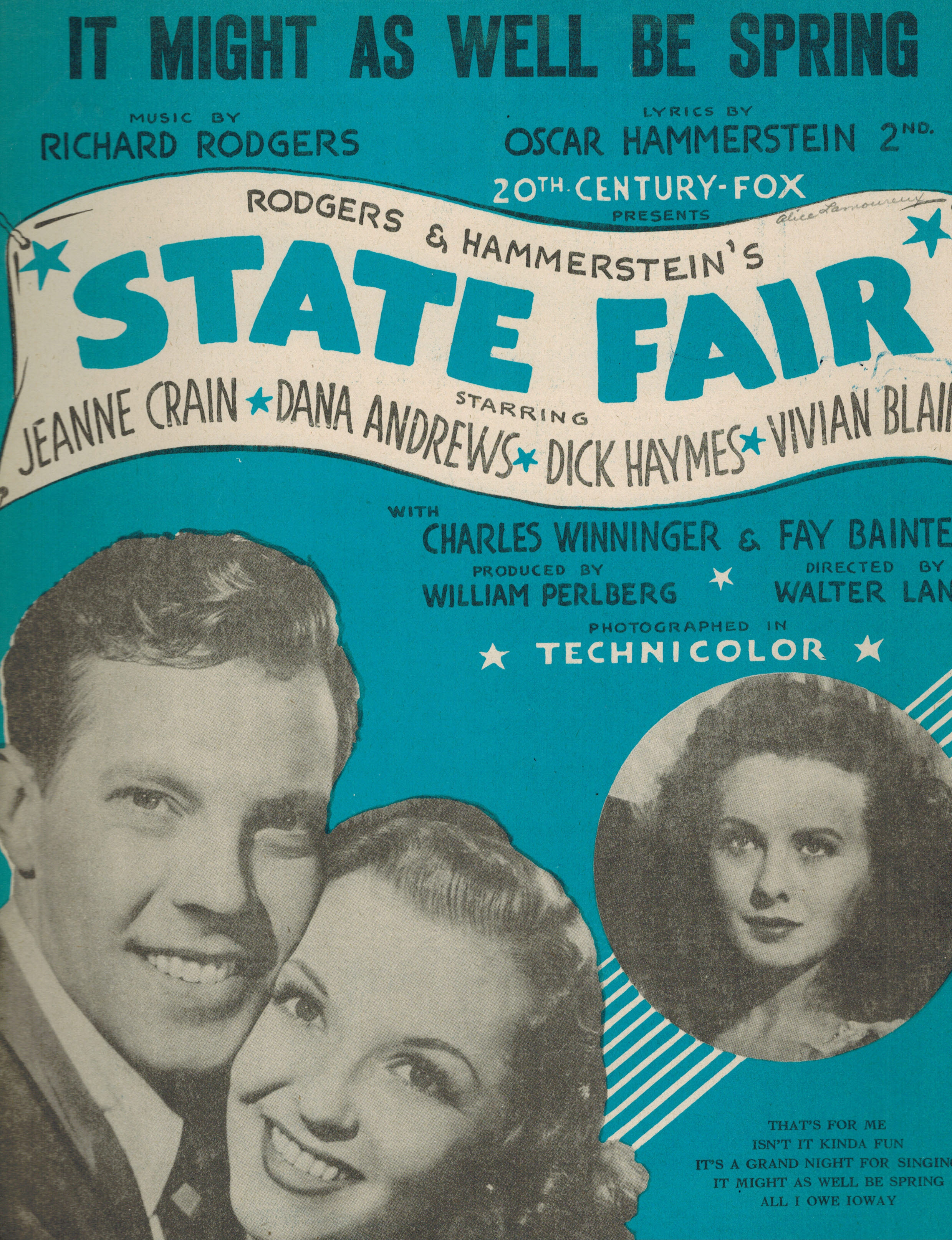 It Might As Well Be Spring from State Fair - Jeanne Crain and Dana Andrews Cover - Vintage Sheet Music